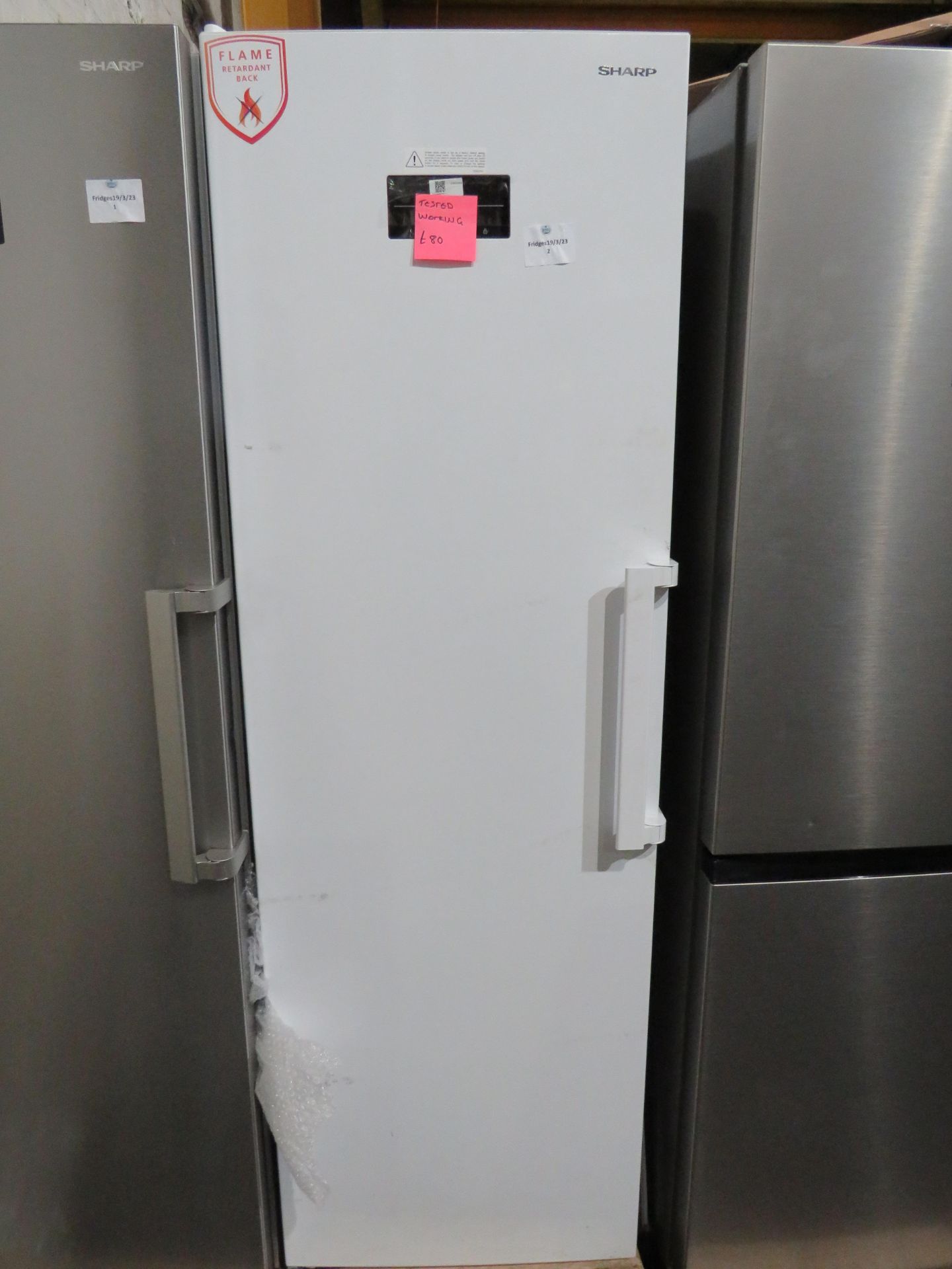 Sharp White Tall Freestanding Freezer - Tested Working & Needs a good clean Inside.