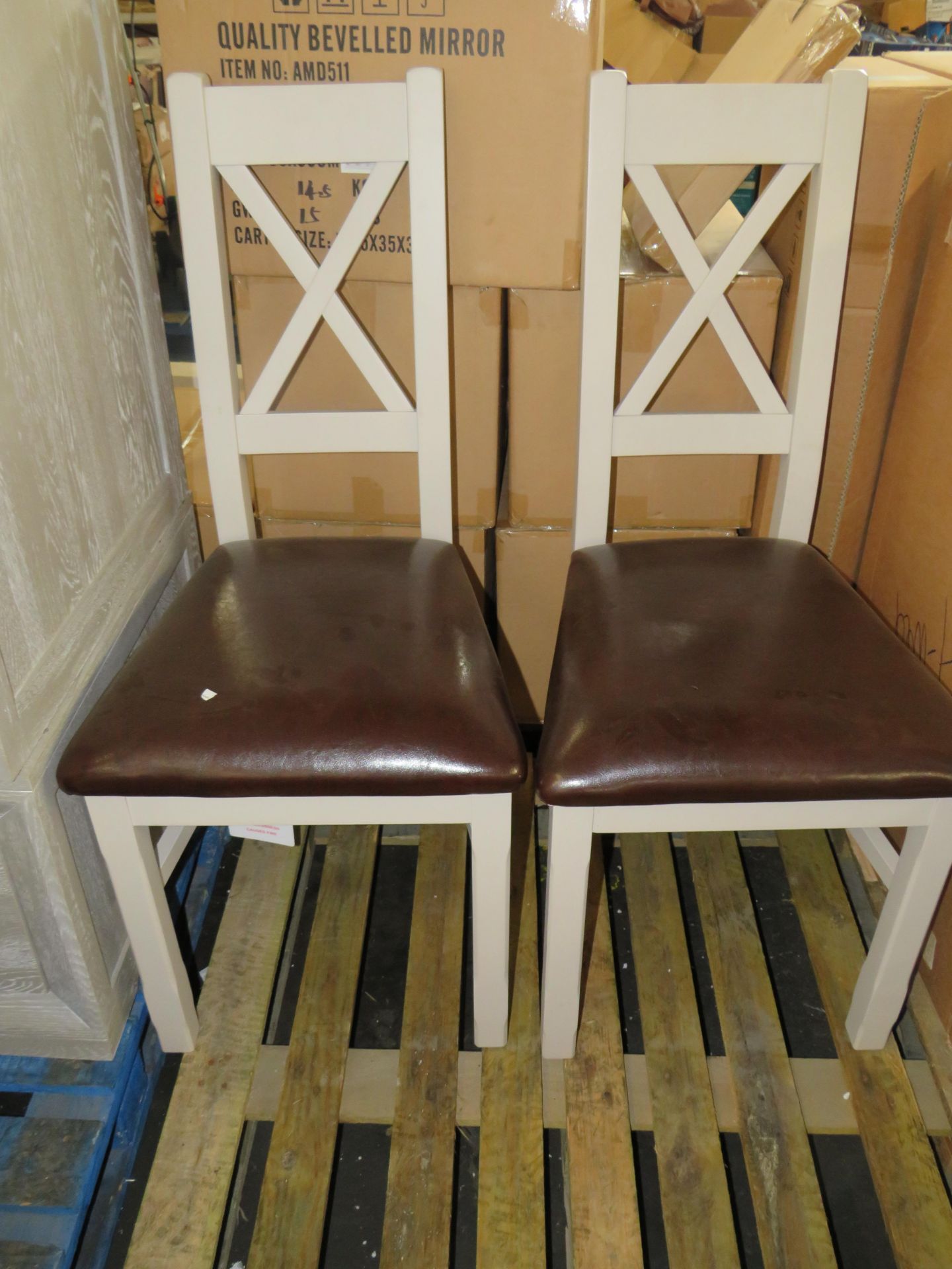 Oak Furnitureland Kemble Painted Chair with Brown Bicast Leather Seat (Pair) RRP 380.00 Oak