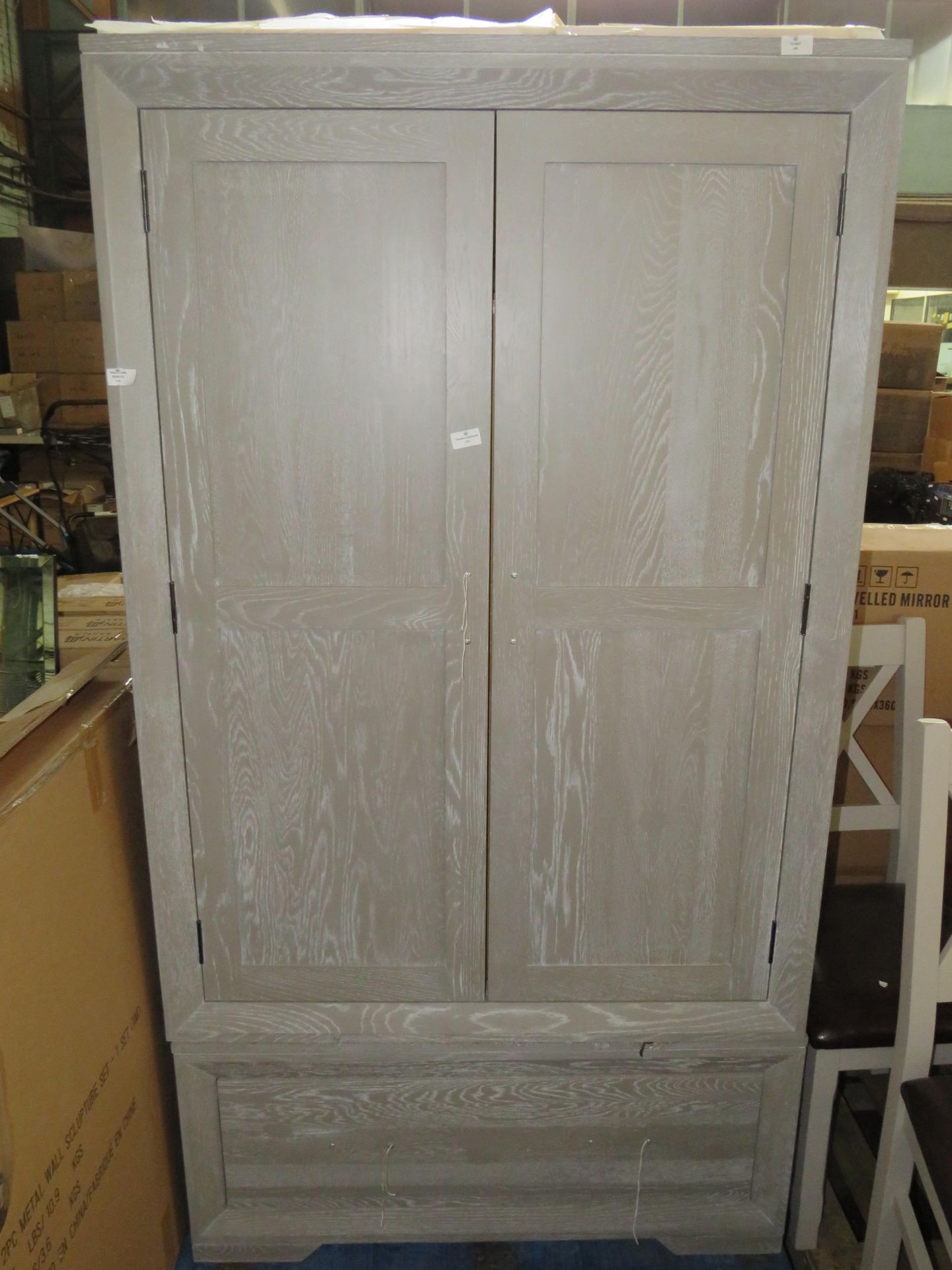 Oak Furnitureland Willow Light Grey Double Wardrobe Solid Oak RRP £799.99 Please Note: Missing