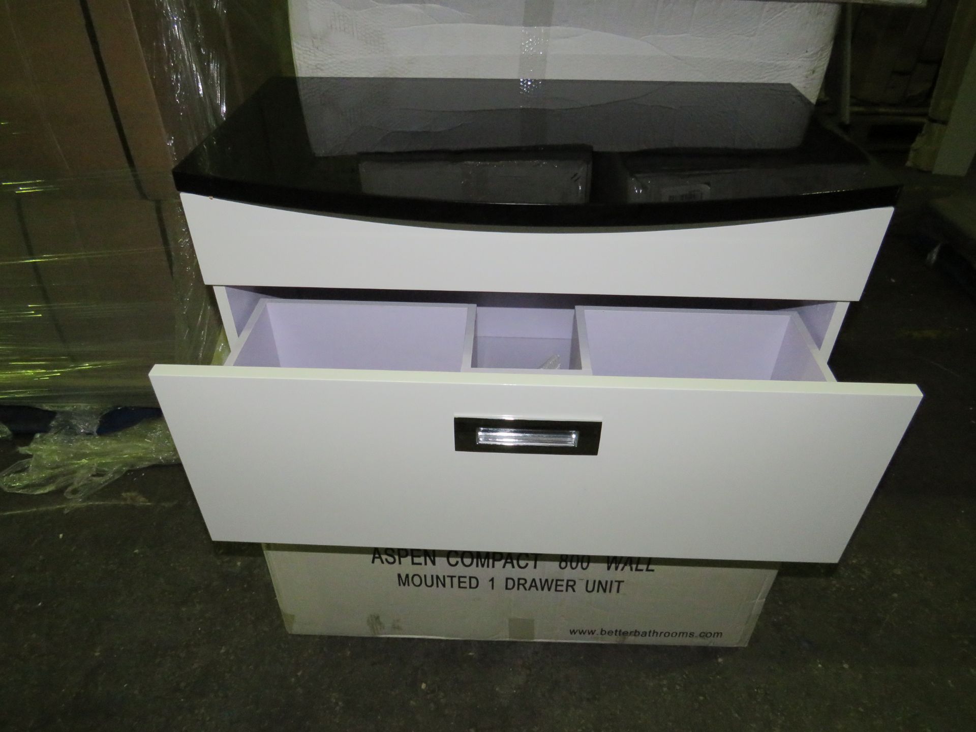 Aspen Compact 800mm Wall-Mounted 1-Drawer Gloss White Vanity Unit - Good Condition & Boxed. - Paired