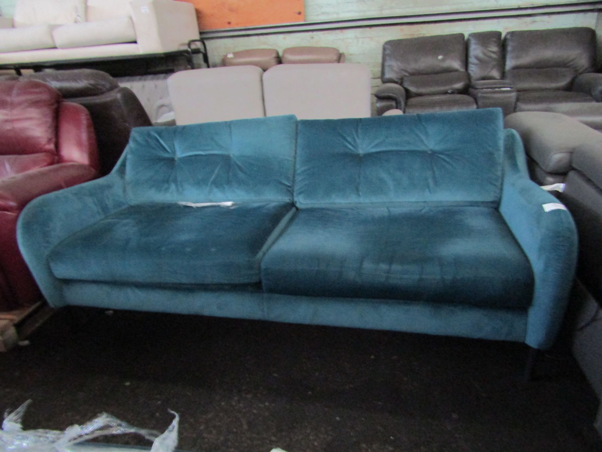 Oak Furnitureland Houston 4 Seater Sofa in Teal fabric RRP £1249.99 Deep-seated velvet four seater