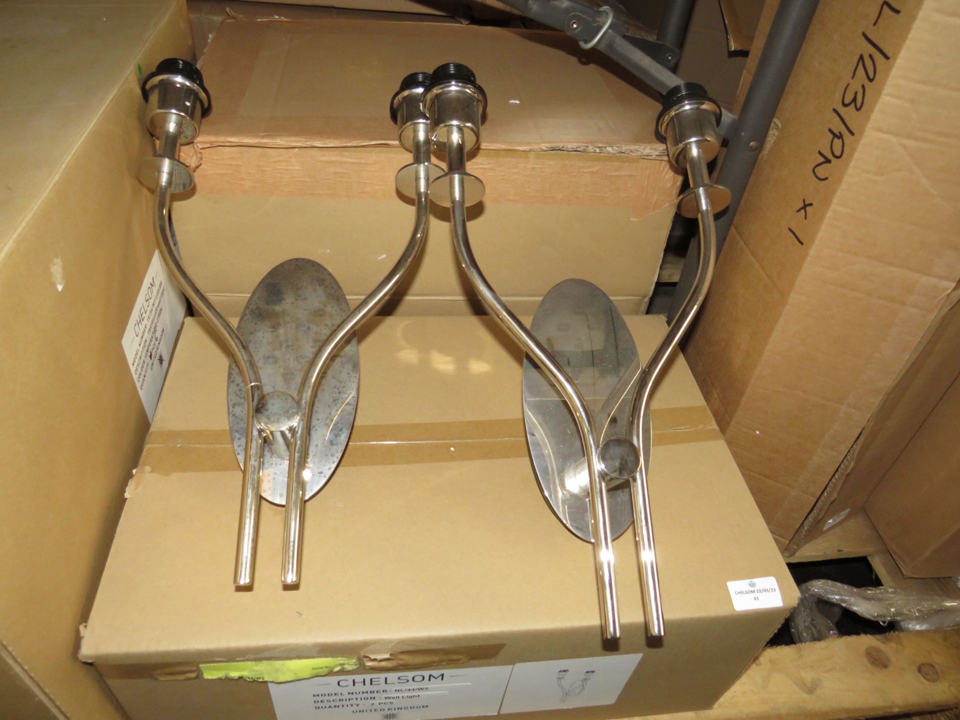 2x Chelsom - Set of 2 Chrome Double Wall Lights - Good Condition & Boxed.