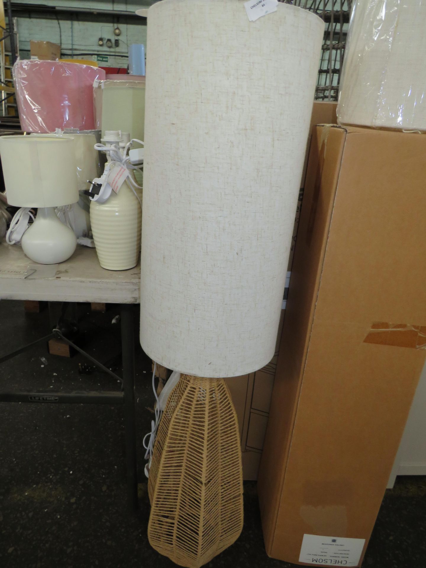 Ex-Display Rattan Style Floor Lamp - Slight Marks Present On Shade - No Packaging.