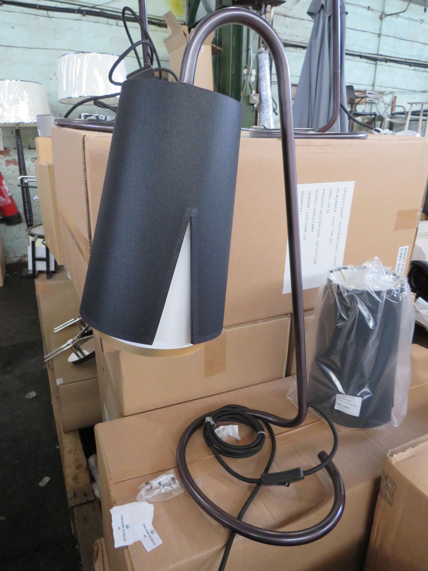 Chelsom - Scroll Table Lamp Anthracite - New & Boxed. Paired With : Chelsom - Black & White With