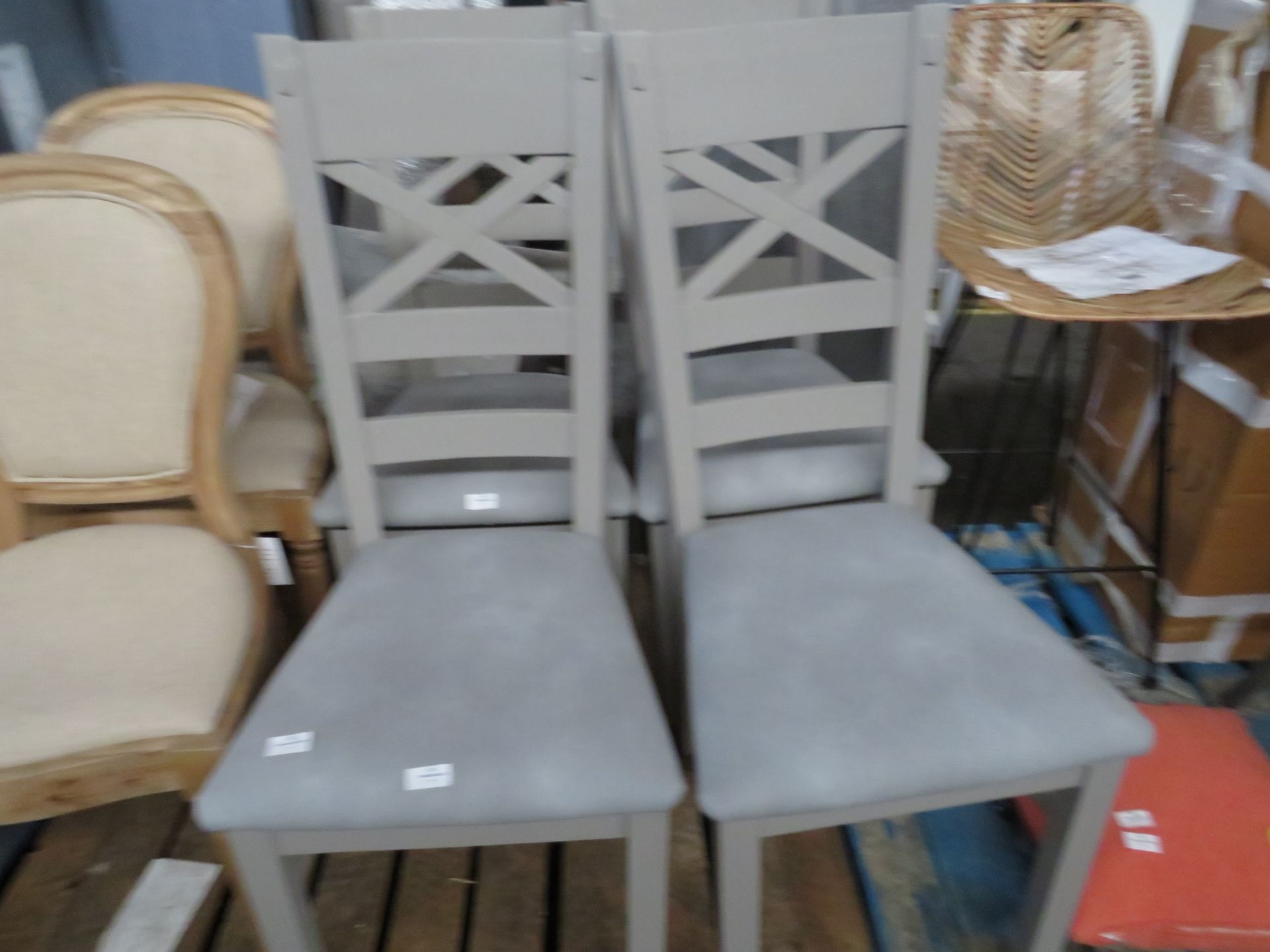 Oak Furnitureland St Ives Light Grey Painted Chair with Dappled Silver Fabric Seat (Pair) RRP 380.00