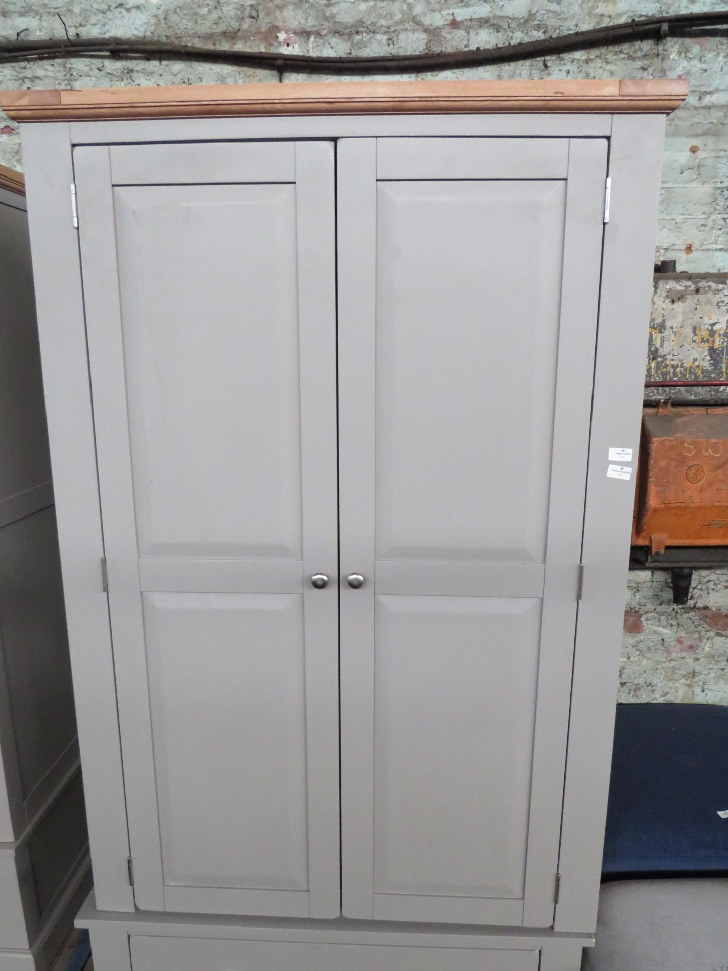 Oak Furnitureland St Ives Natural Oak And Light Grey Painted Double Wardrobe RRP 799.99 The St