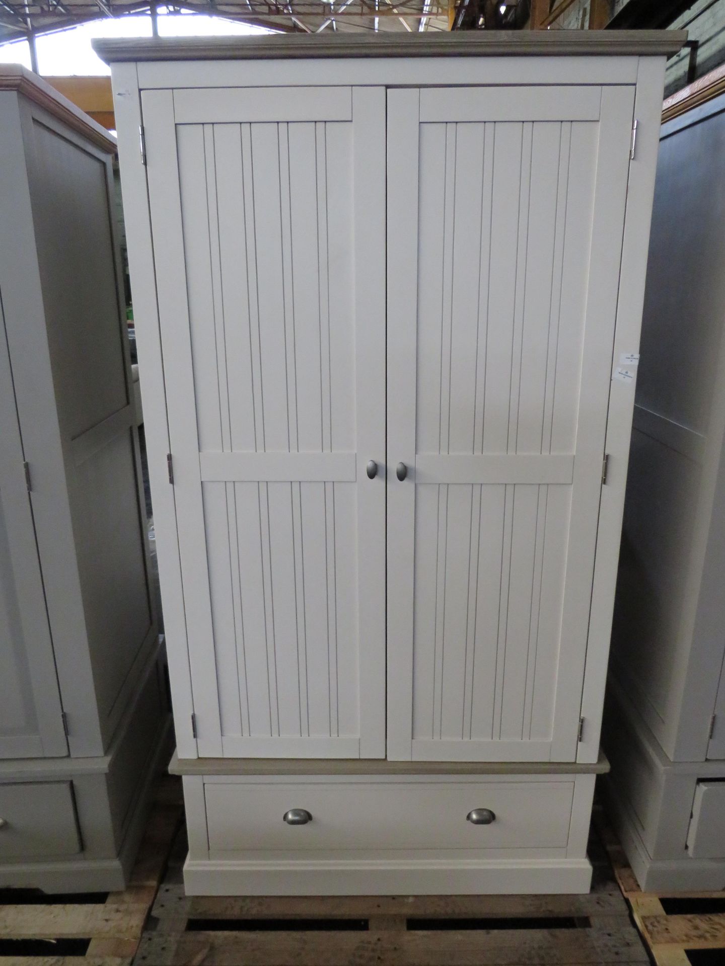 Oak Furnitureland Brompton Painted Acacia And Ash Top Double Wardrobe Solid Hardwood RRP 699.