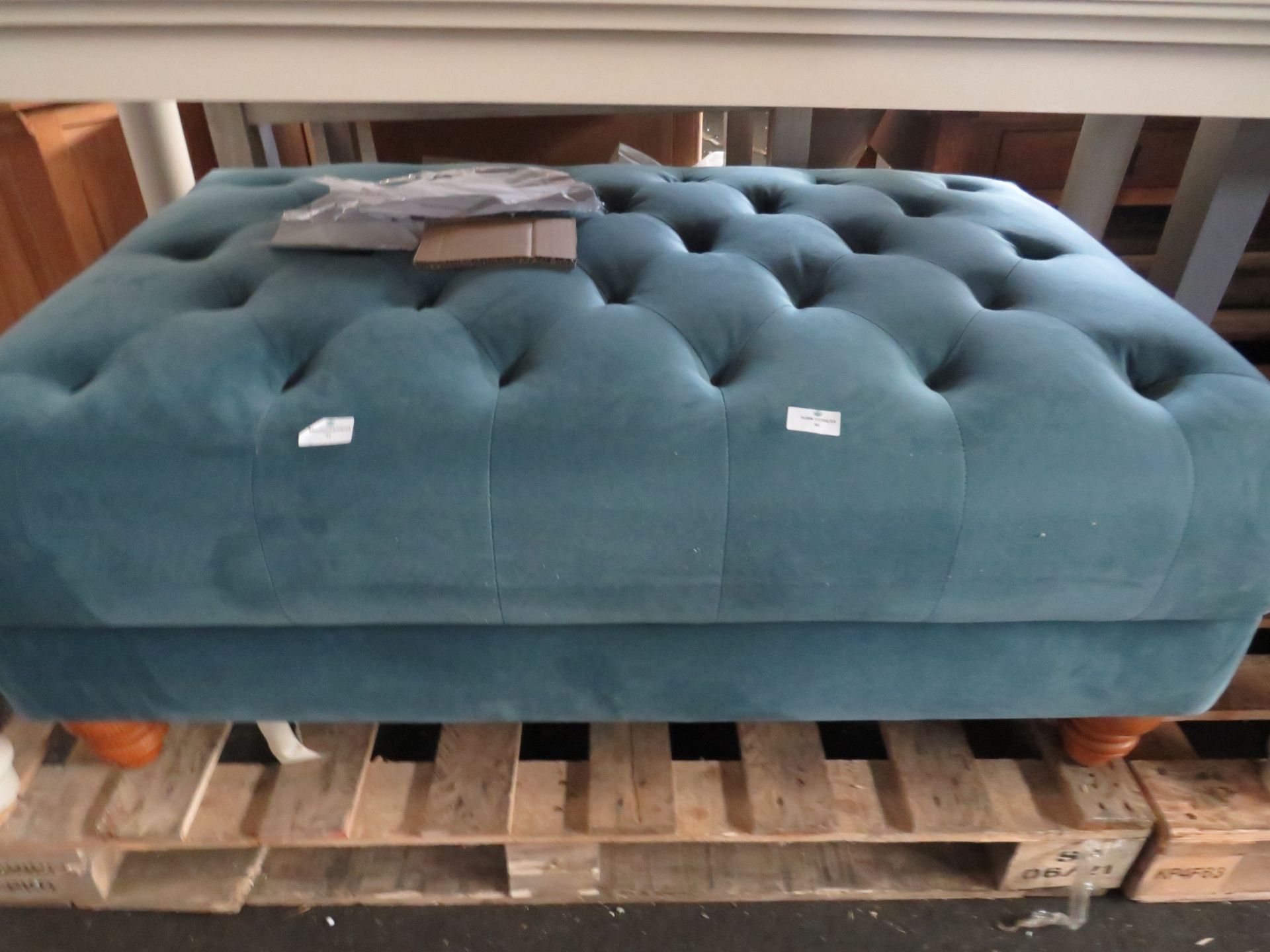 Oak Furnitureland Montgomery Footstool in Teal Velvet RRP 449.99 Rectangular footstool, part of