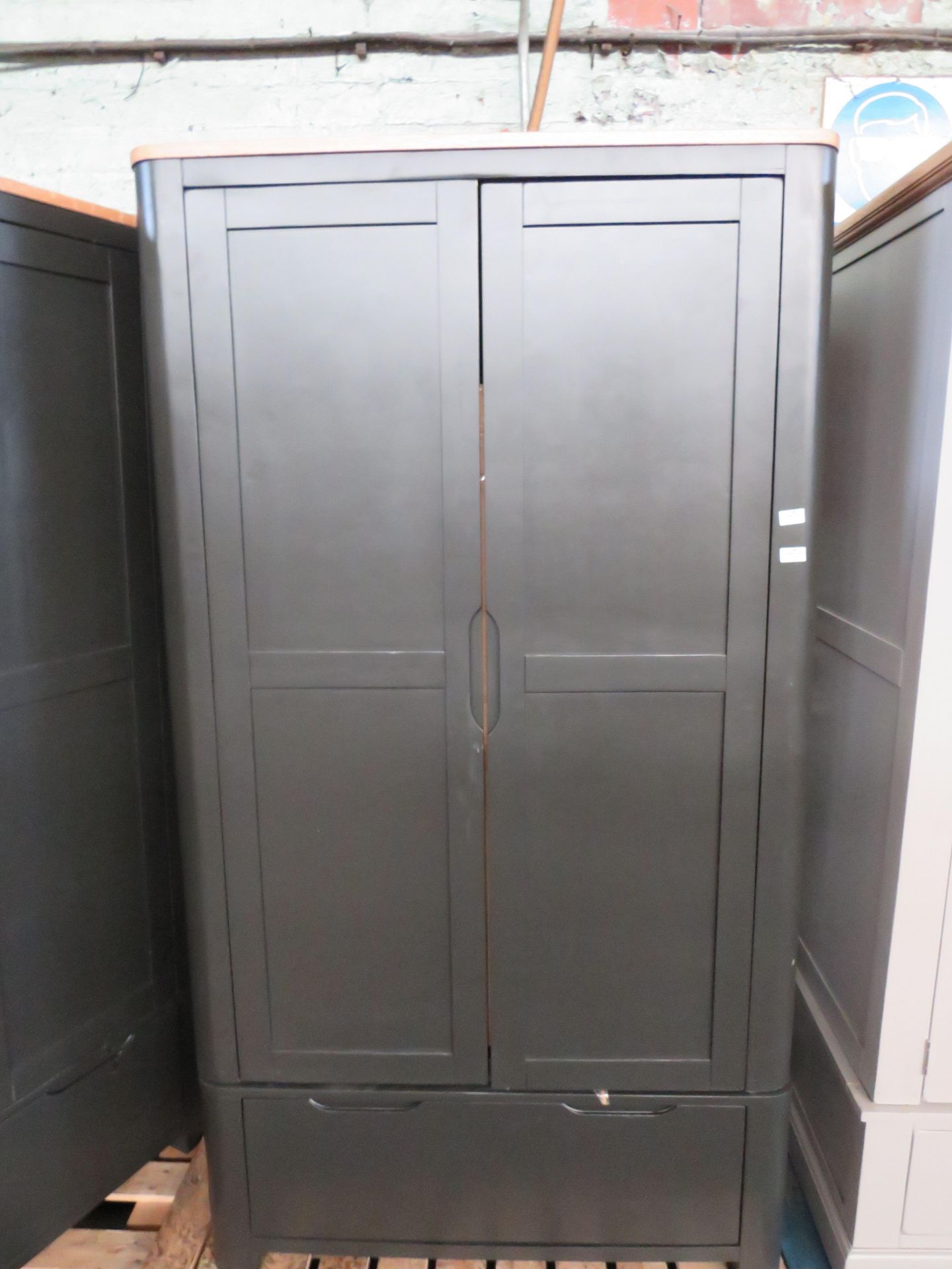 Oak Furnitureland Grove Dark Grey Double Wardrobe Solid Hardwood RRP 694.99 There is a small chip in