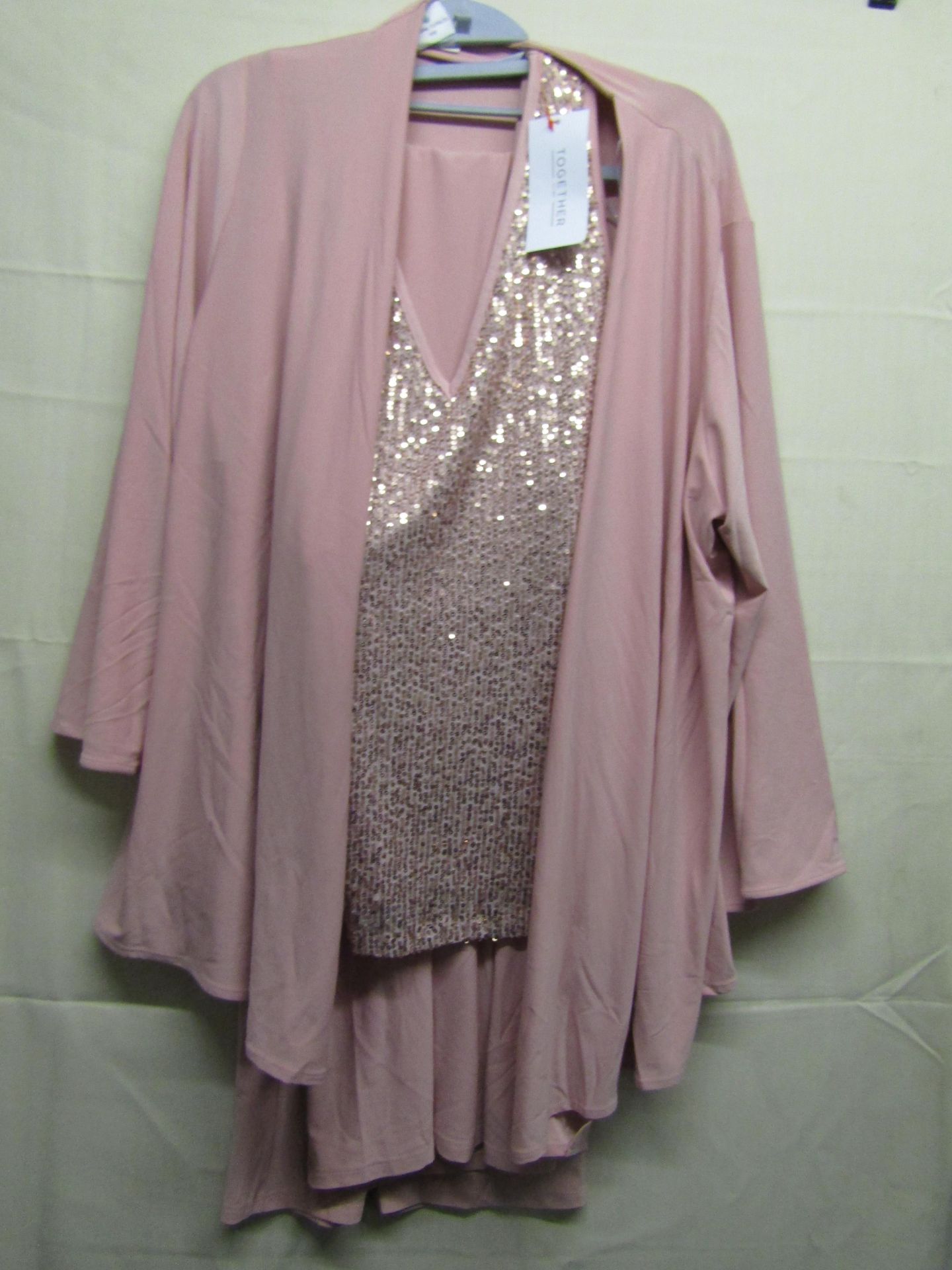 Together 3PC Set Being Pants Cami Sequinced Top & Over Jacket Pink Size 14 New With Tags RRP £95