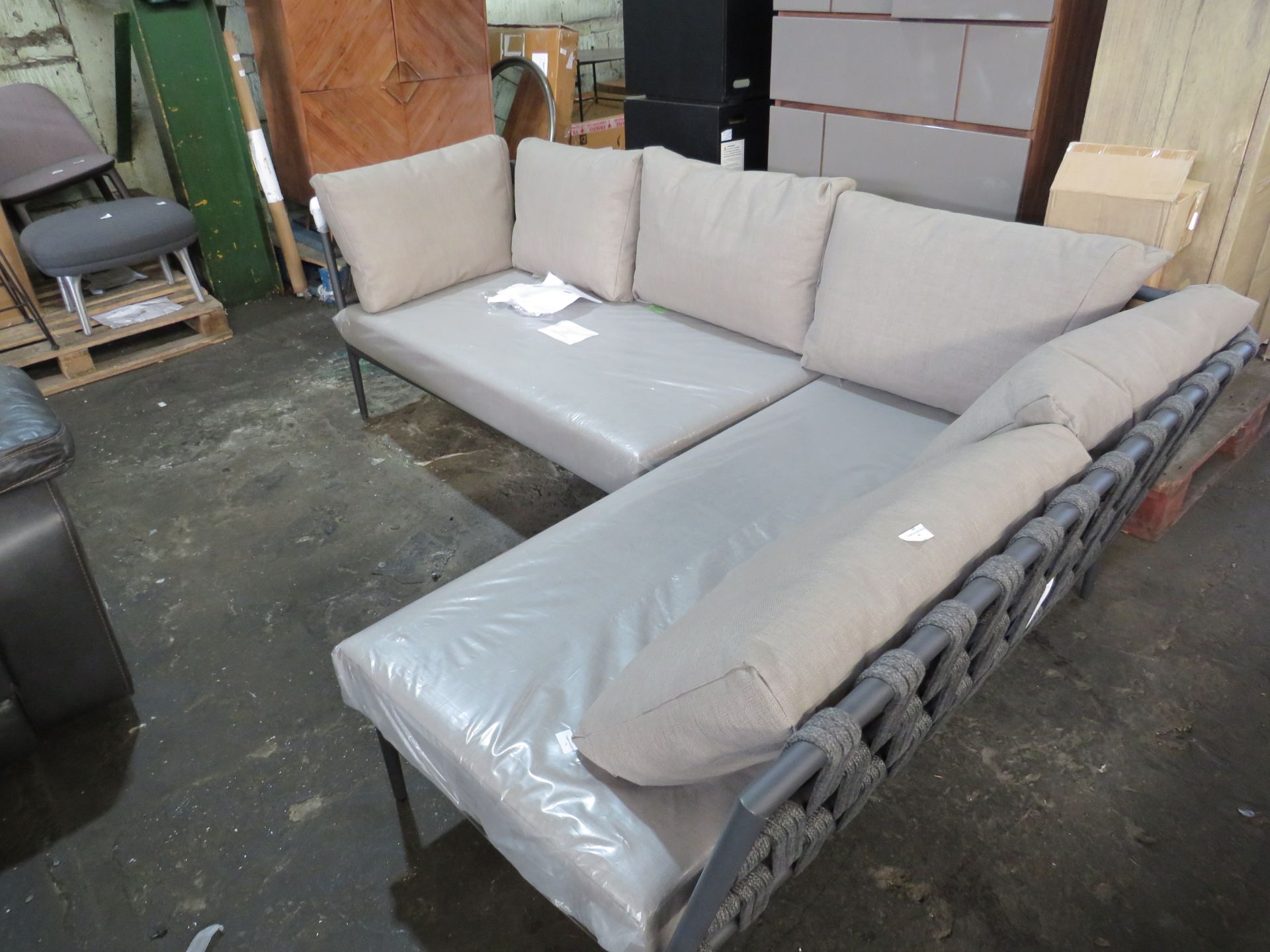 Heals LEO Modular Corner Group Garden Sofa In Lava Aluminium with Taupe Cushions RRP 4000.00