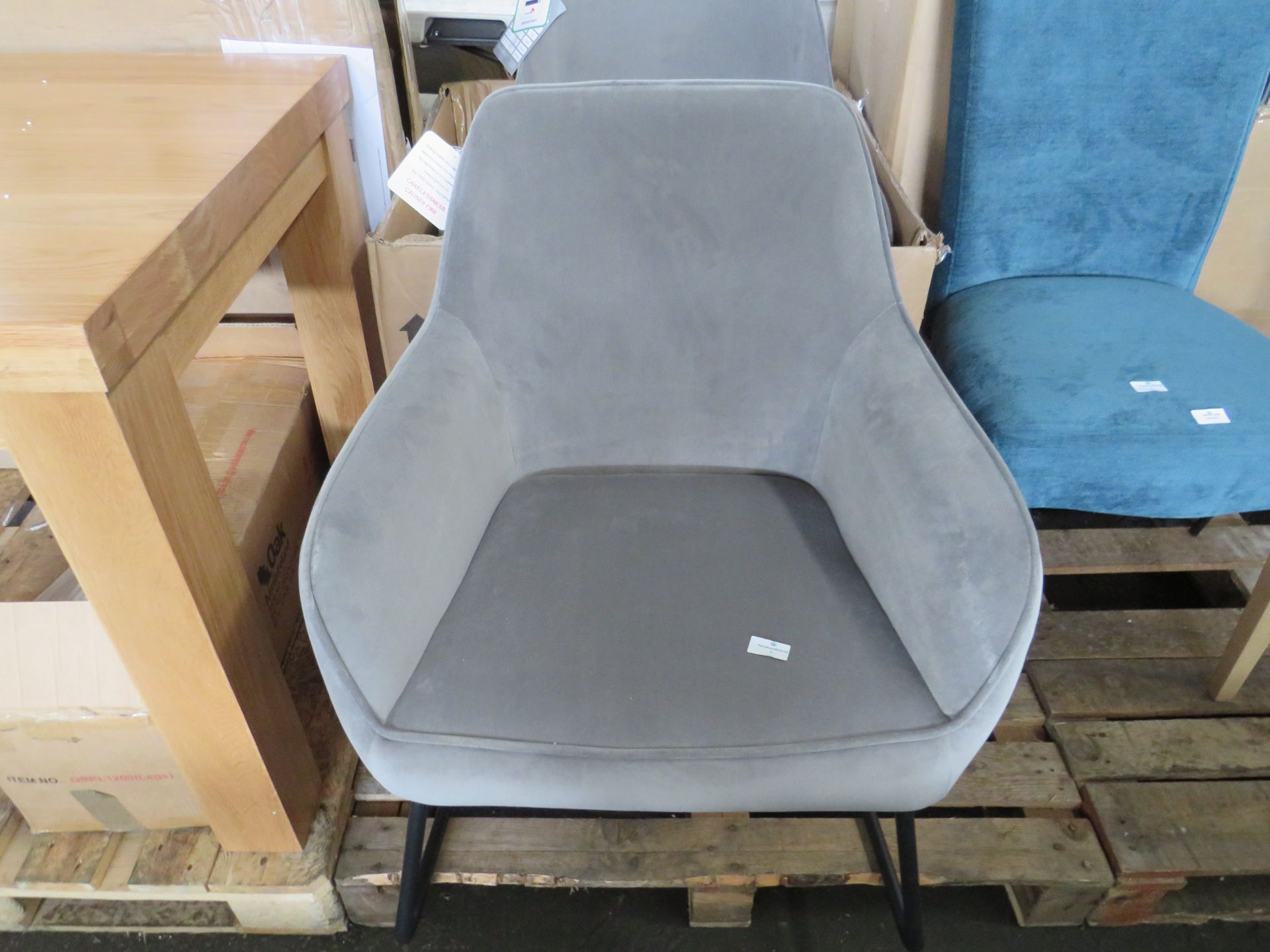 John Lewis ANYDAY Form Velvet Accent Chair Black Metal Leg Velvet Storm Grey RRP 169.00 Product code