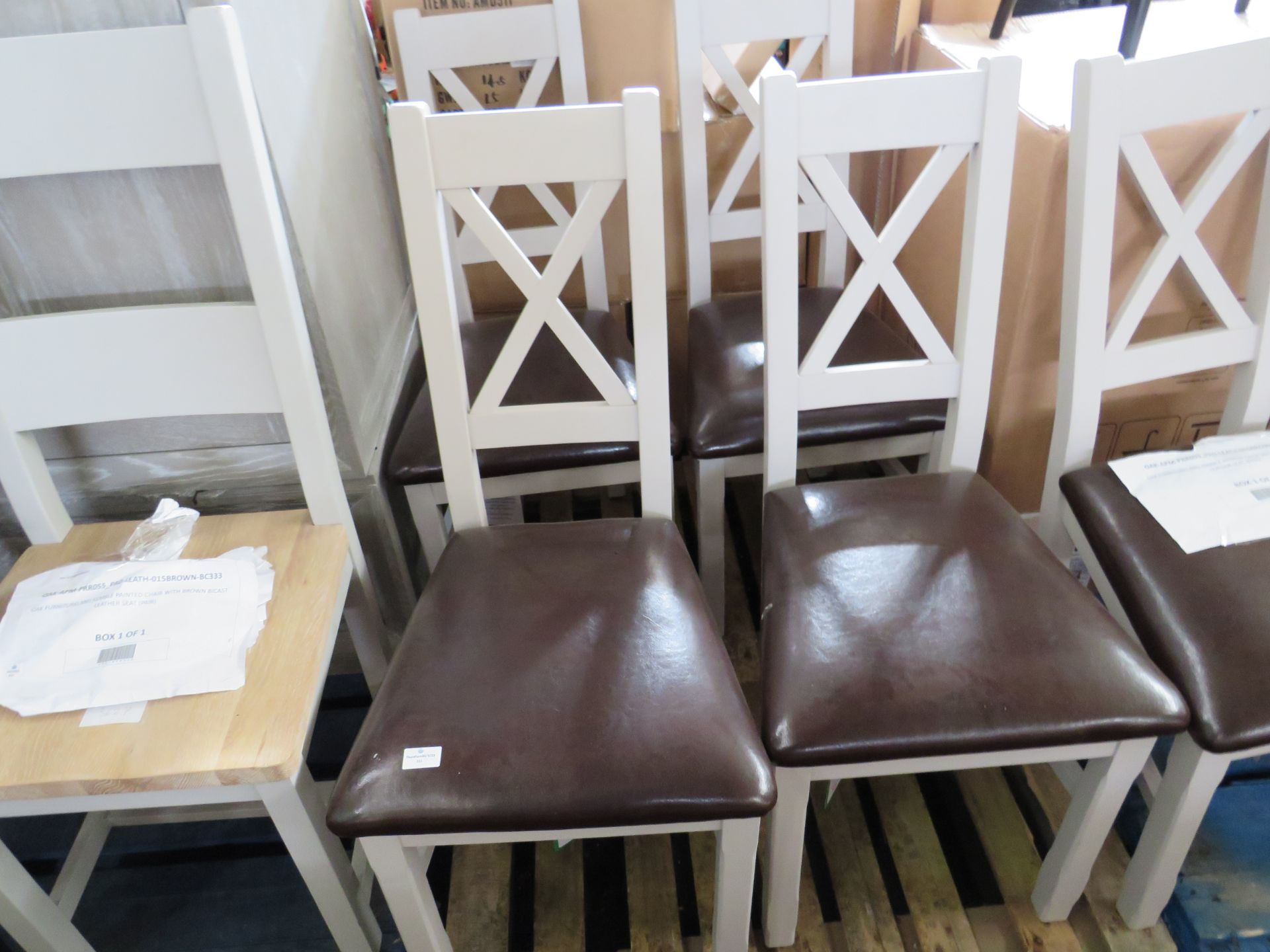 Oak Furnitureland Kemble Painted Chair with Brown Bicast Leather Seat (Pair) RRP 380.00 Oak