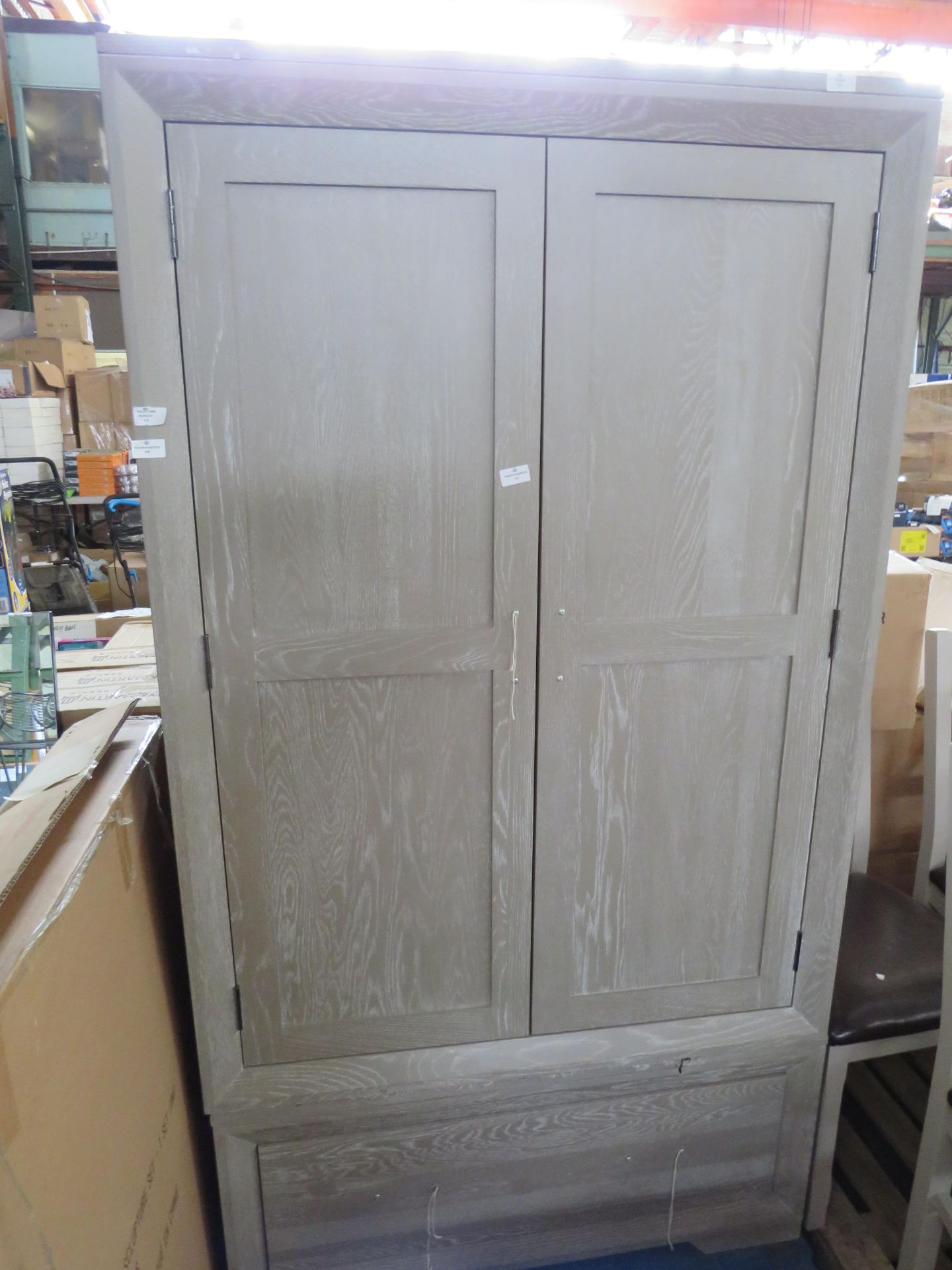 Oak Furnitureland Willow Light Grey Double Wardrobe Solid Oak RRP £799.99 Please Note: Missing