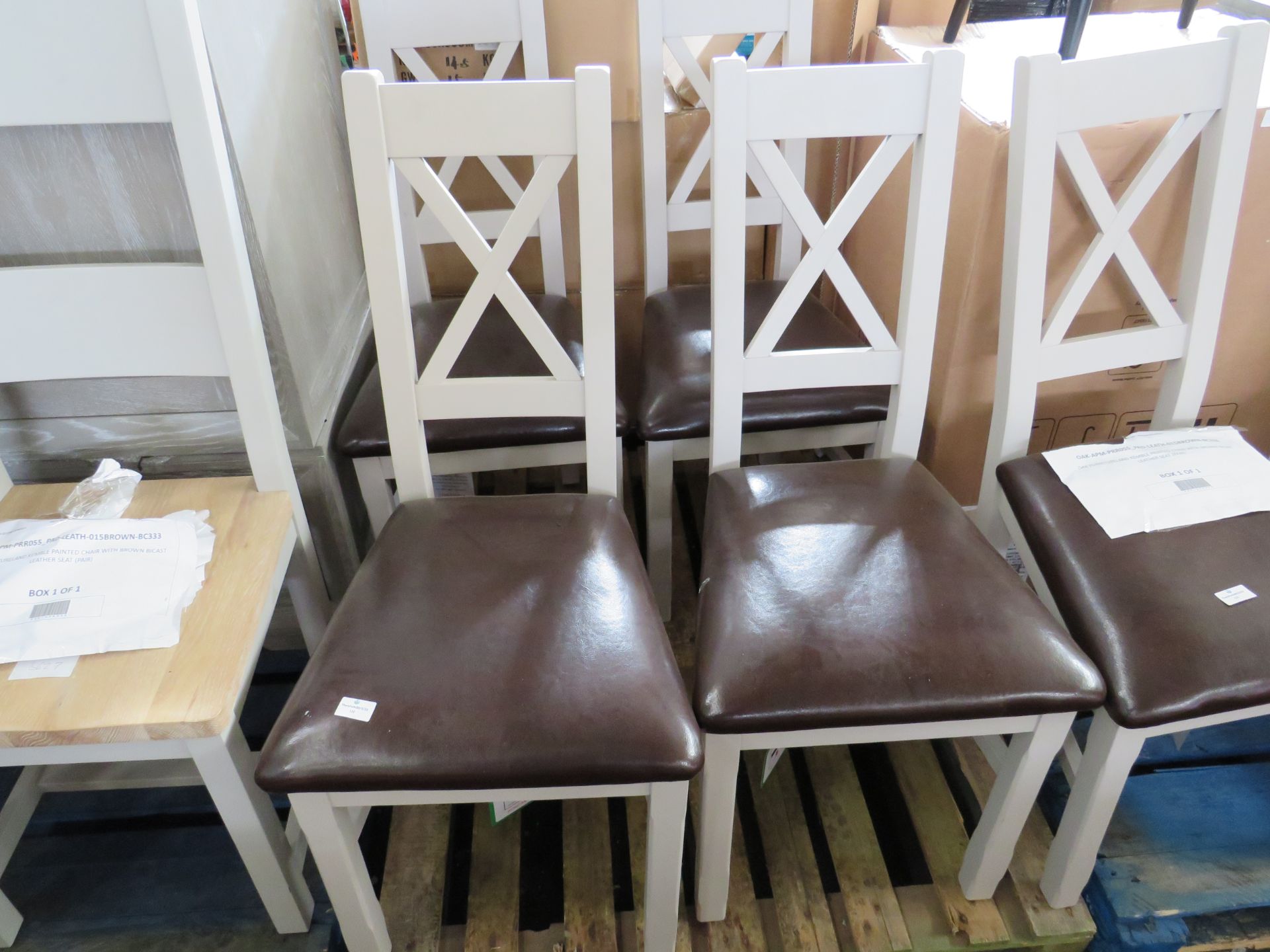 Oak Furnitureland Kemble Painted Chair with Brown Bicast Leather Seat (Pair) RRP 380.00 Oak