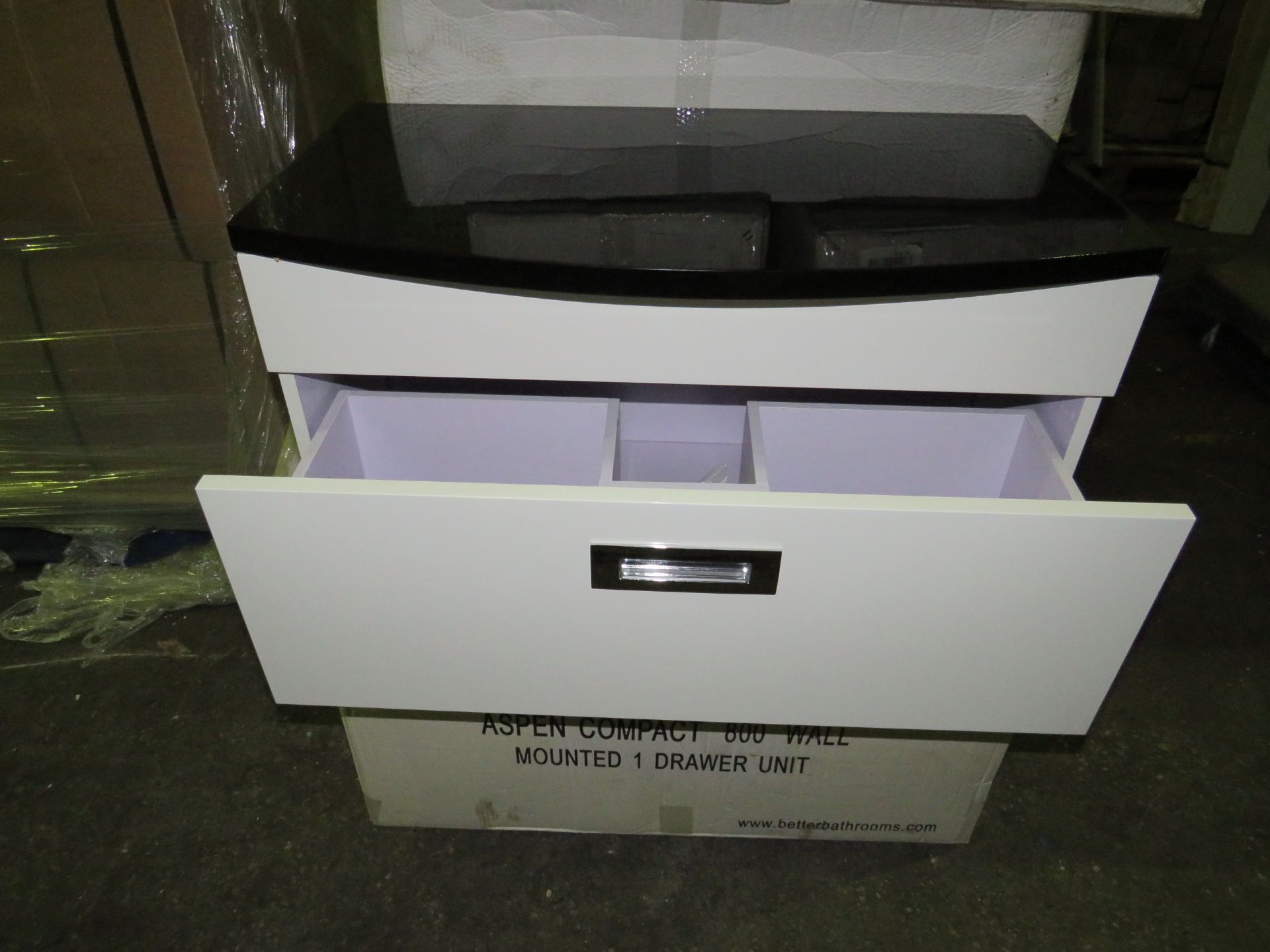 Aspen Compact 800mm Wall-Mounted 1-Drawer Gloss White Vanity Unit - Good Condition & Boxed. - Paired