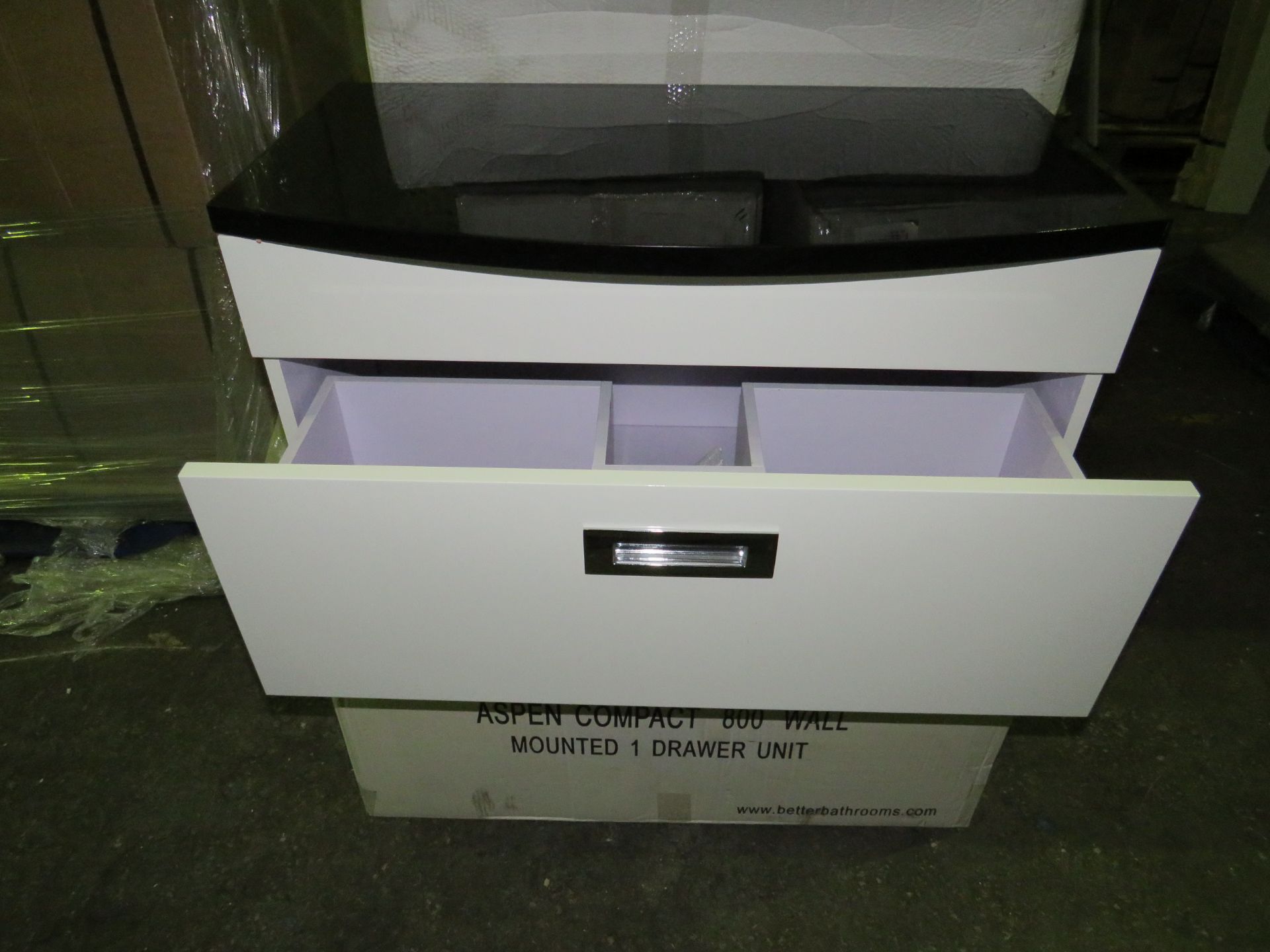 Aspen Compact 800mm Wall-Mounted 1-Drawer Gloss White Vanity Unit - Good Condition & Boxed. - Paired