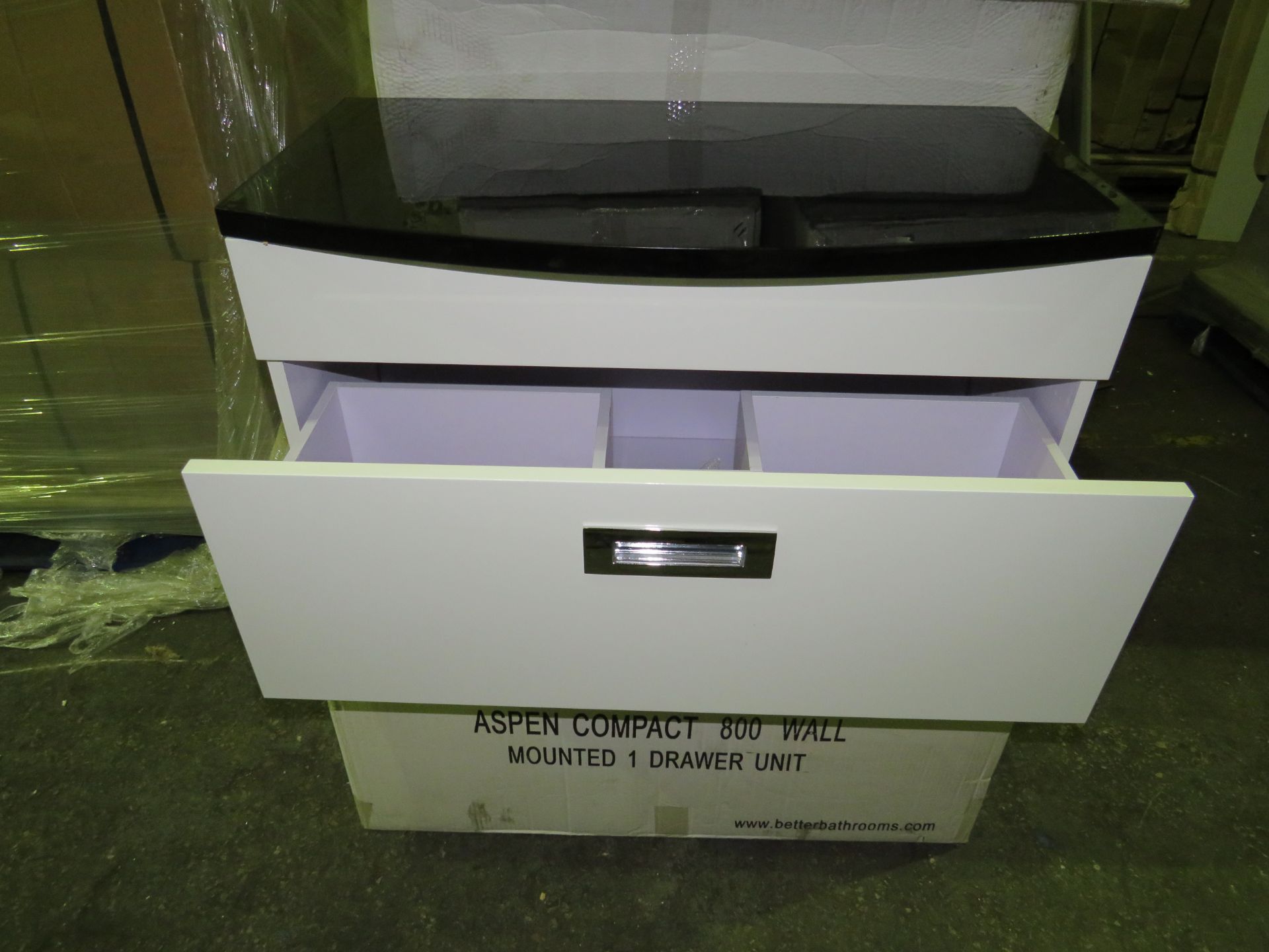 Aspen Compact 800mm Wall-Mounted 1-Drawer Gloss White Vanity Unit - Good Condition & Boxed. - Paired