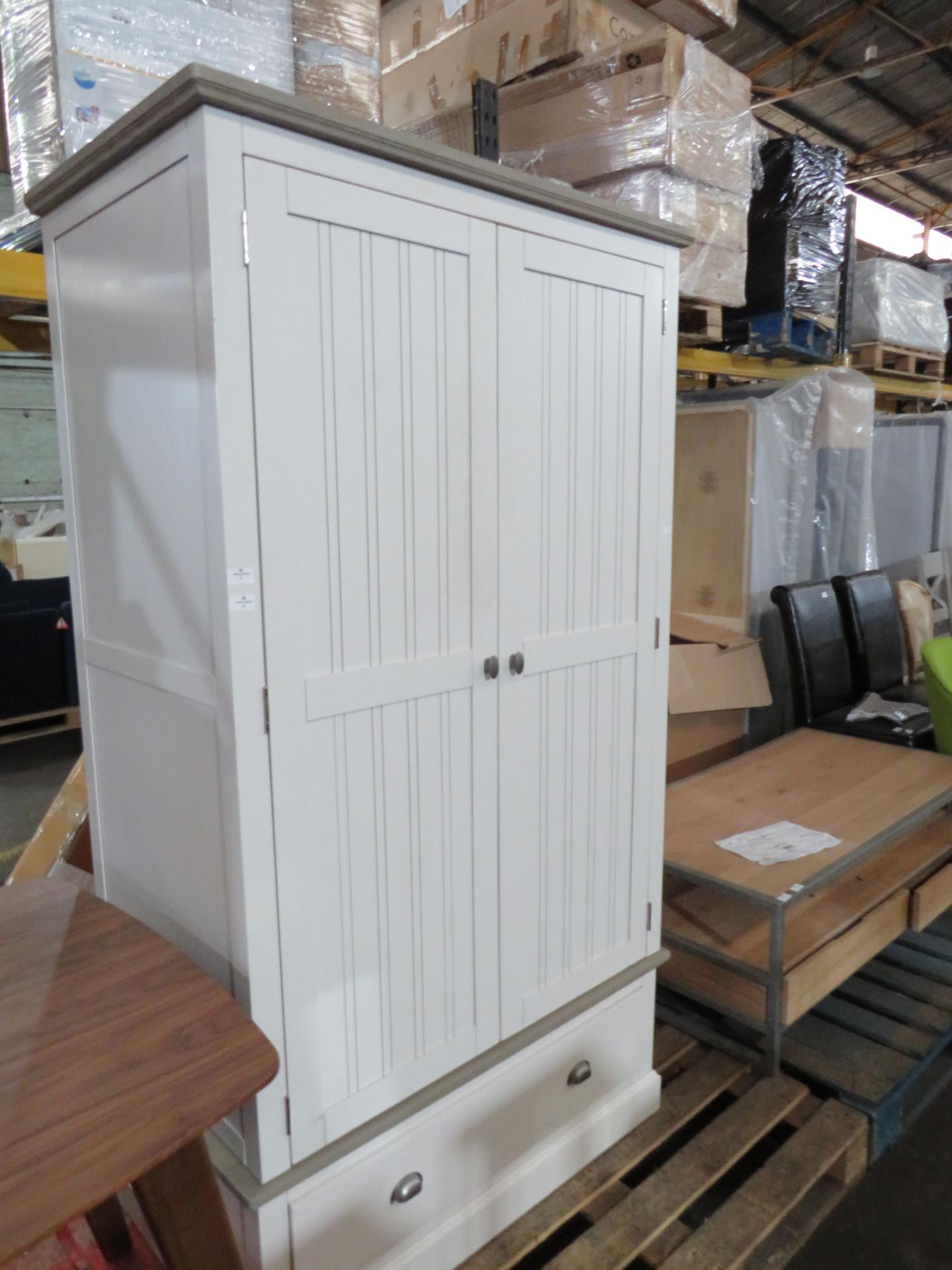 Oak Furnitureland Brompton Painted Acacia And Ash Top Double Wardrobe Solid Hardwood RRP 699.99