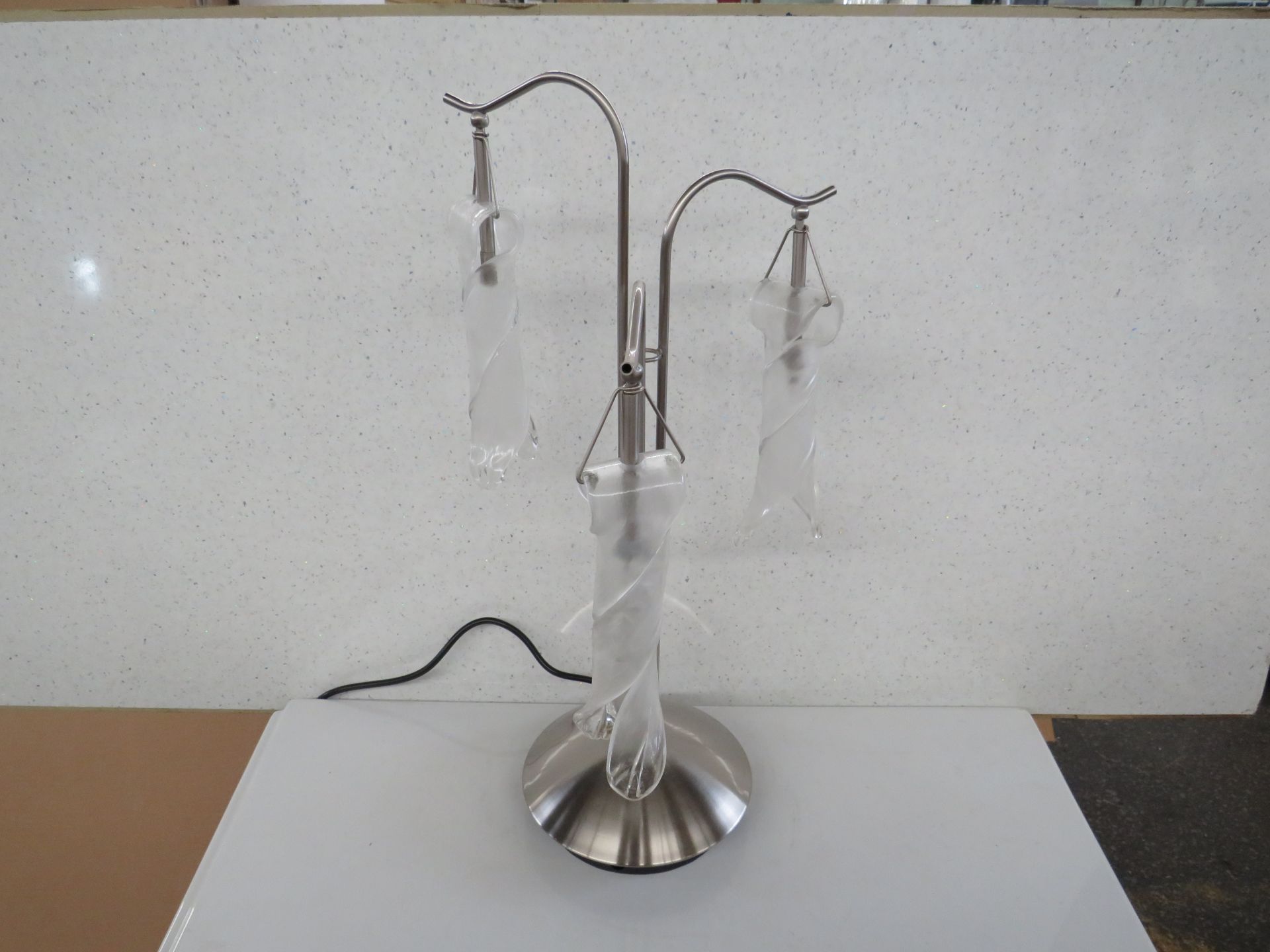 United lights - Brushed Stainless Steel Triple Twist Glass Table Lamp - ( Bulbs Included ) - Boxes