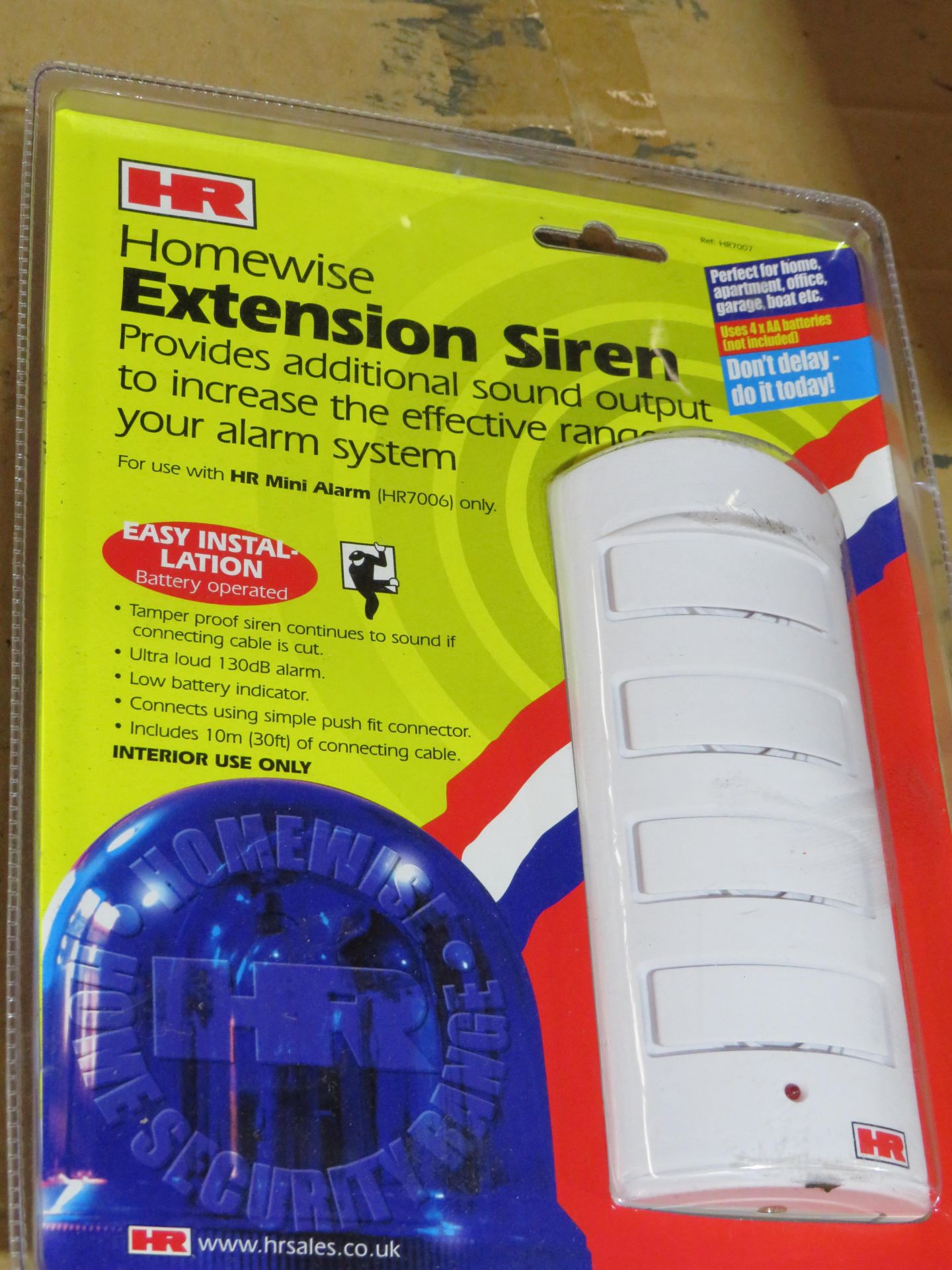 Box of 24x Home wise Extension sirens, still sealed in packaging