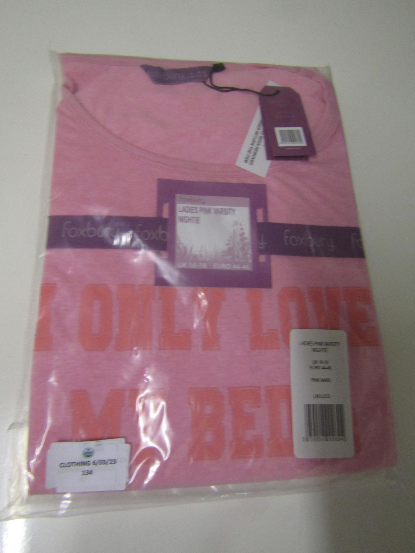 Foxbury Ladies Pink Varsity Short Sleeve Nightie Size 16-18 New & Packaged