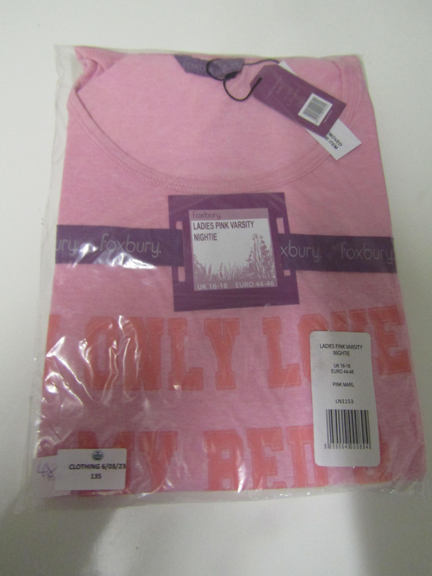Foxbury Ladies Pink Versity Short Sleeve Nighty Size 16-18 New & Packaged