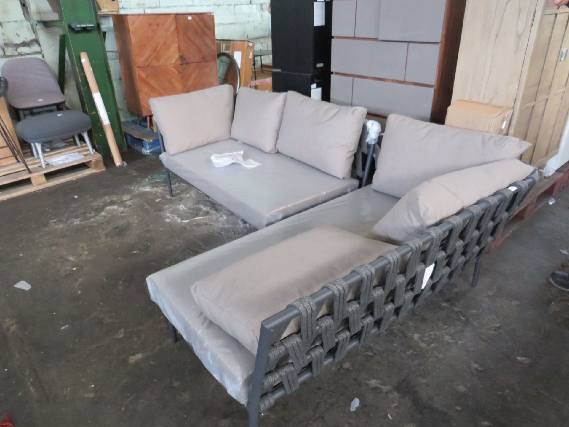 Heals LEO Modular Corner Group Garden Sofa In Lava Aluminium with Taupe Cushions RRP 4000.00