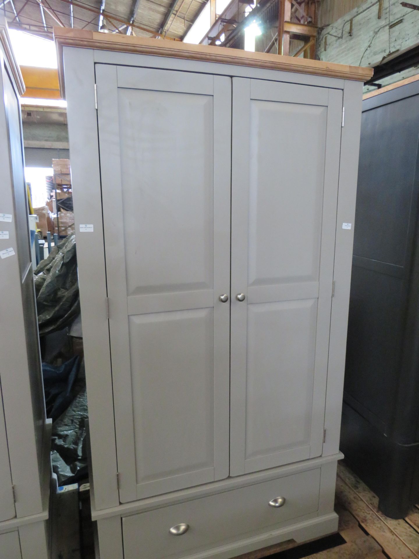 Oak Furnitureland St Ives Natural Oak And Light Grey Painted Double Wardrobe RRP 799.99 The St