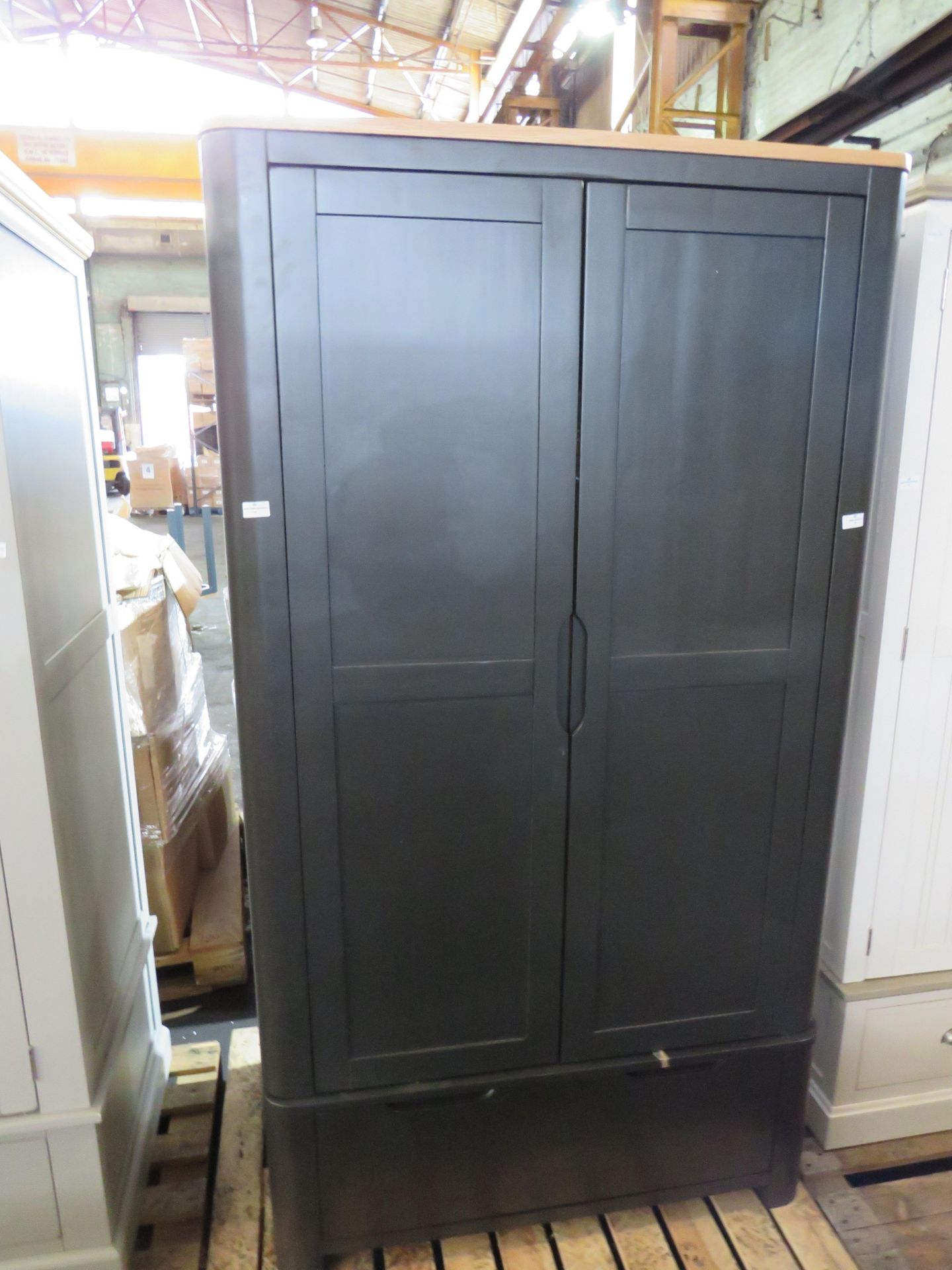 Oak Furnitureland Grove Dark Grey Double Wardrobe Solid Hardwood RRP 694.99 There is a small chip in