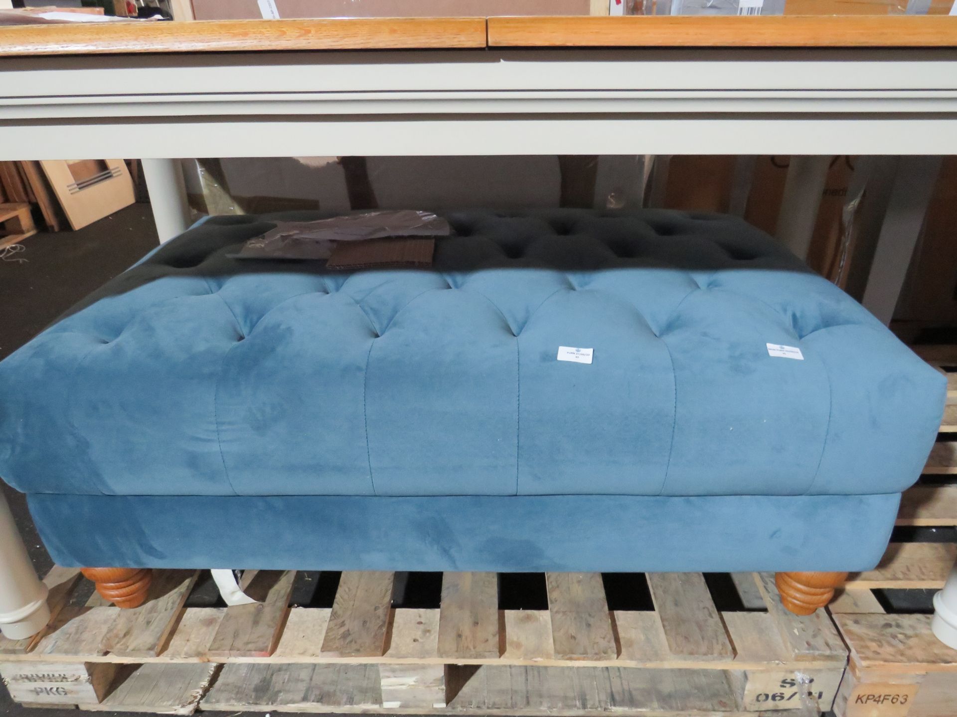 Oak Furnitureland Montgomery Footstool in Teal Velvet RRP 449.99 Rectangular footstool, part of