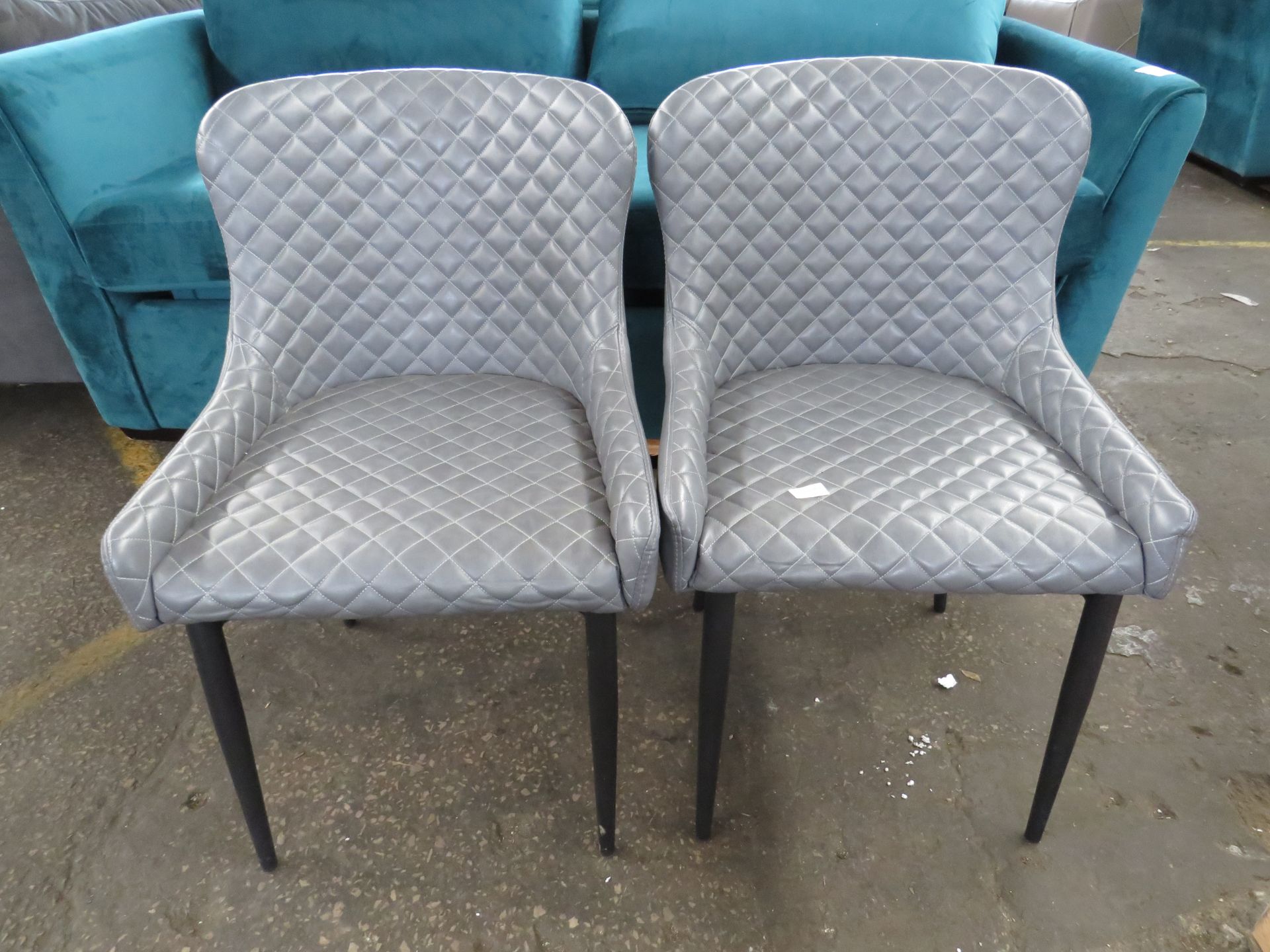 Pair of Cezanne Grey Faux Leather Dining Chairs - Good Condition - RRP £325