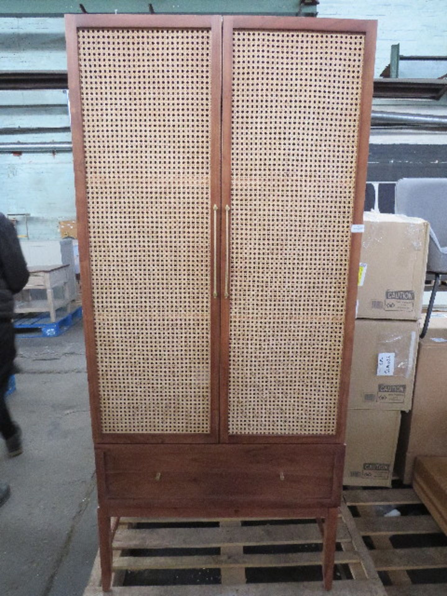 Swoon Double Wardrobe Acacia and Natural Rattan RRP 999.00 issues with the base unit. One side is - Image 2 of 2