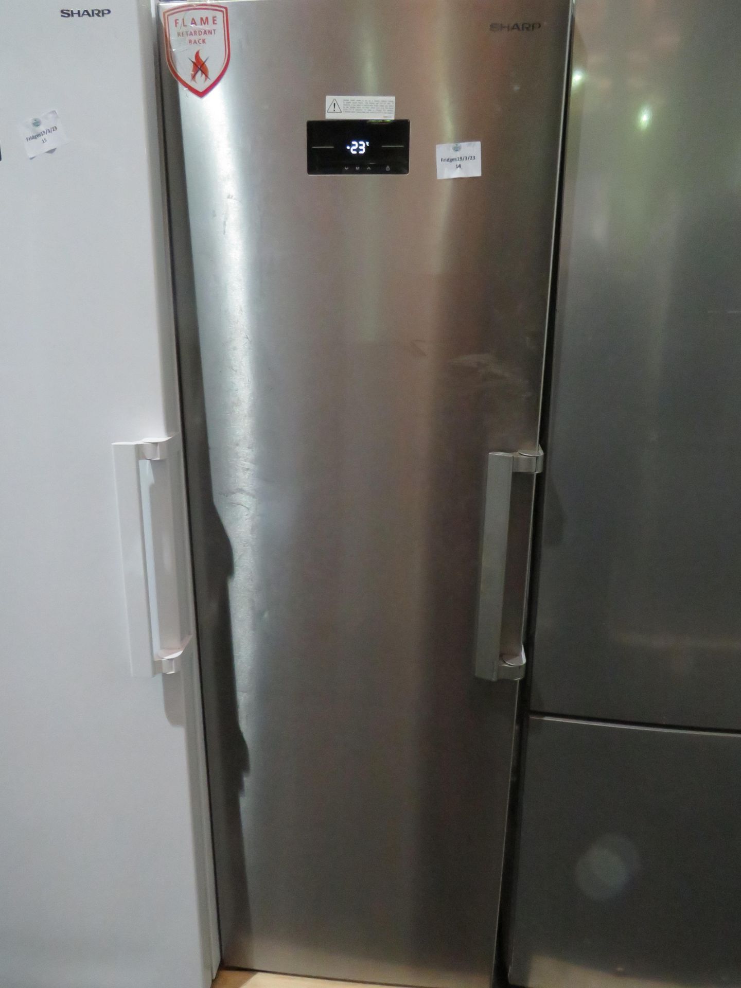 Sharp Stainless Steel Tall Freestanding Freezer - Tested Working & Needs a good clean Inside.