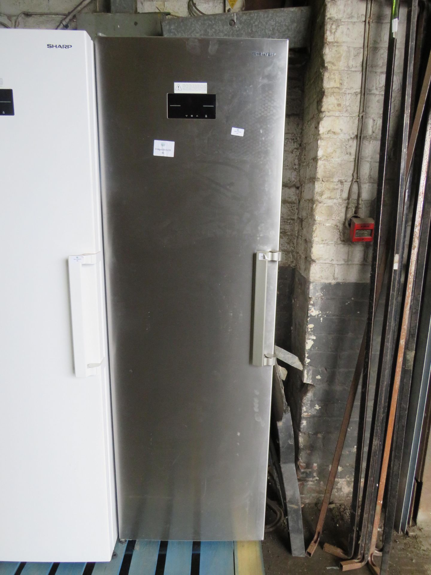 Sharp Stainless Steel Tall Freestanding Freezer - Awaiting condition report.