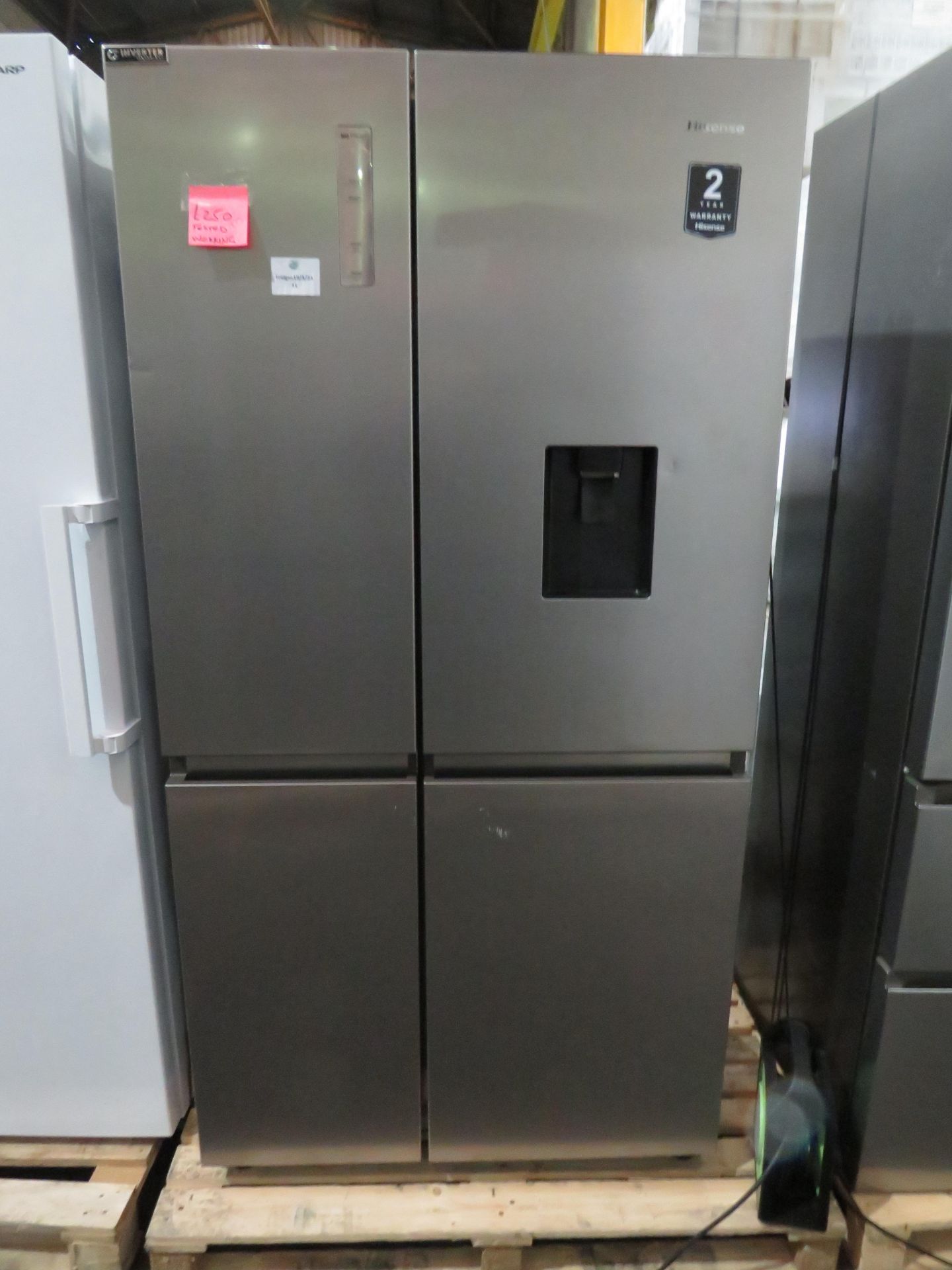 Hisense Stainless Steel American Fridge Freezer - Tested Working & Has slight cosmetic damage.