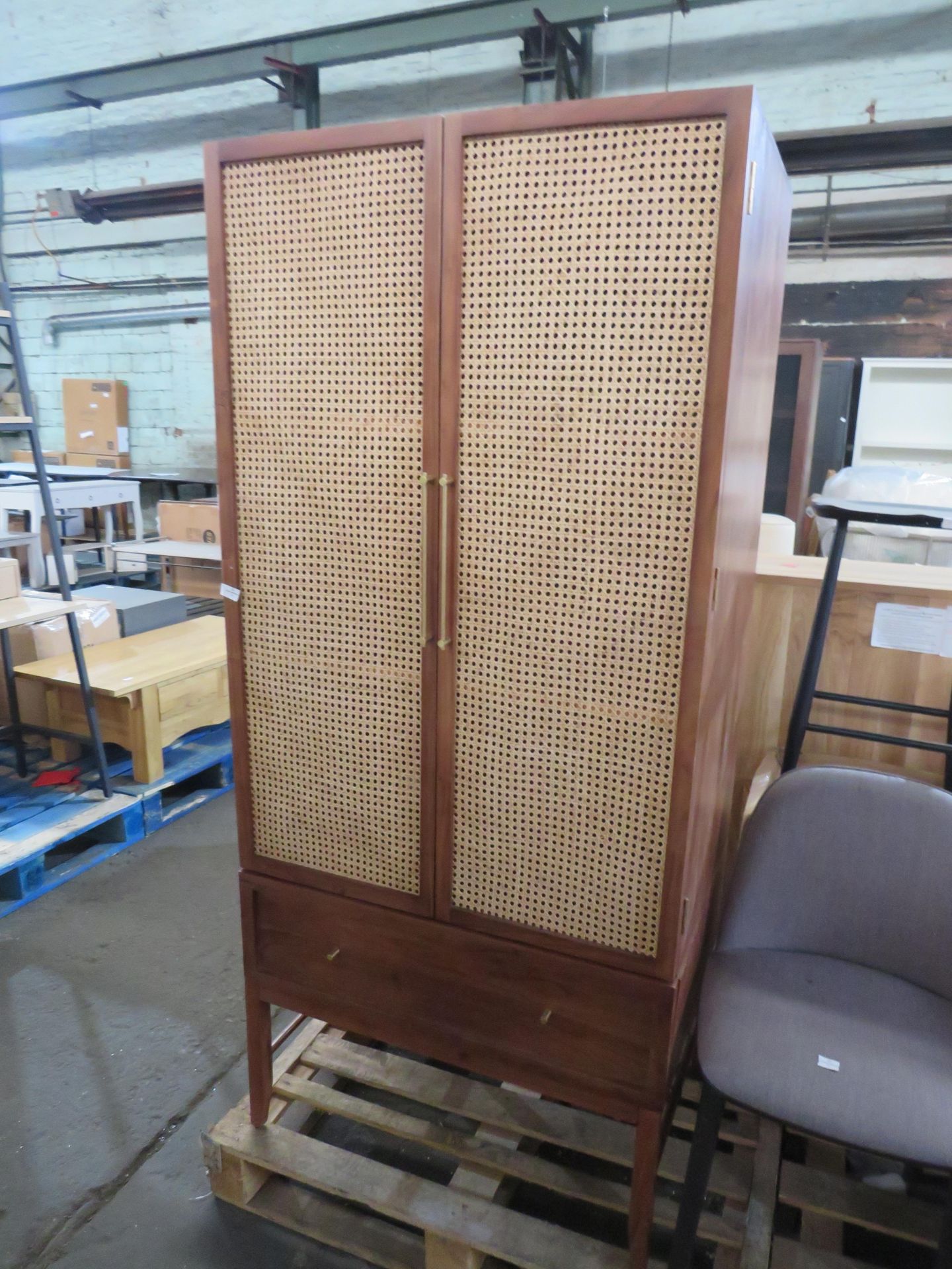 Swoon Double Wardrobe Acacia and Natural Rattan RRP 999.00 issues with the base unit. One side is