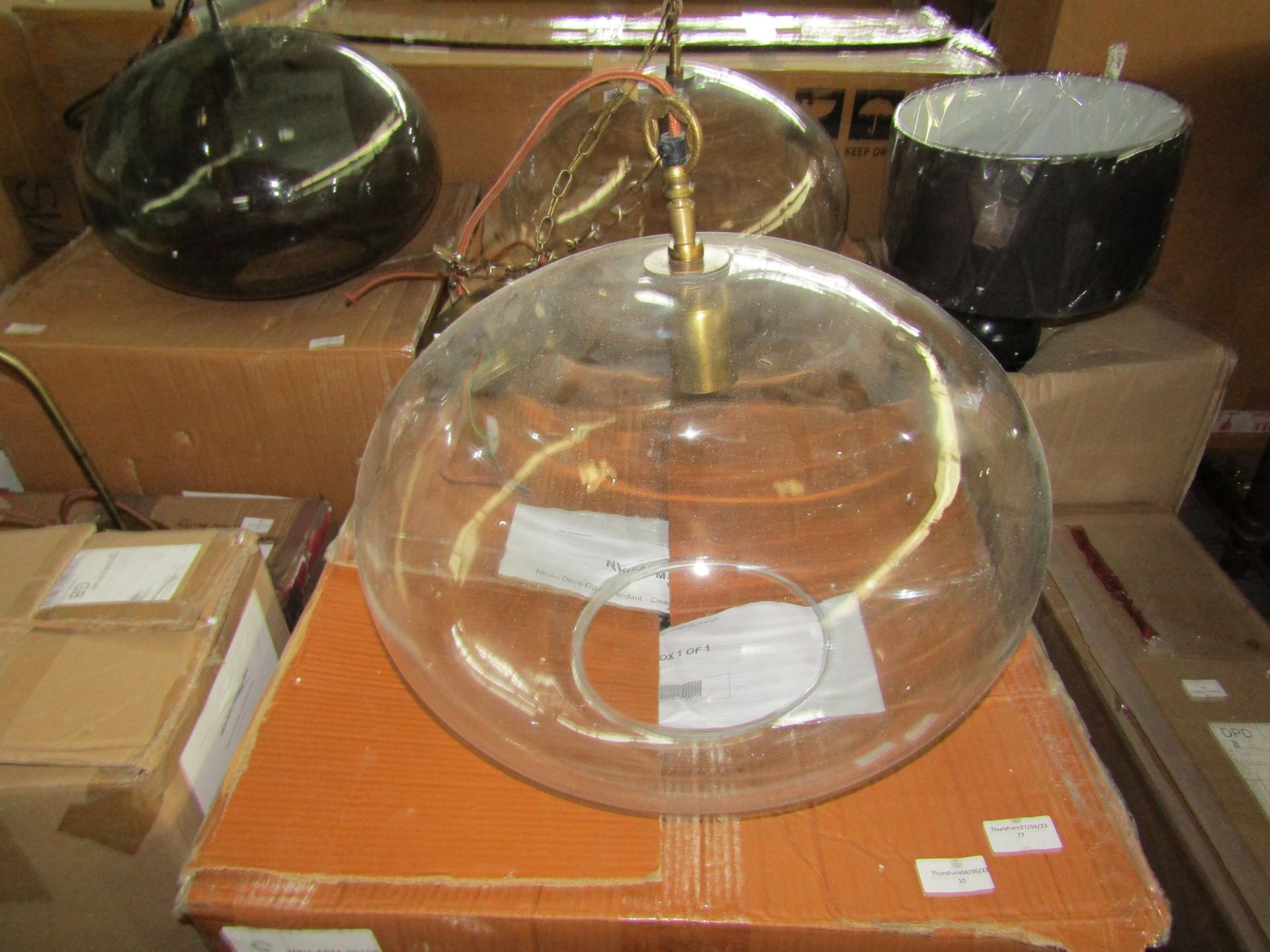 Nkuku Otoro Glass Pendant - Clear Glass - Large Round 32 x 45cm (dia) RRP 210.00 These circular - Image 2 of 2