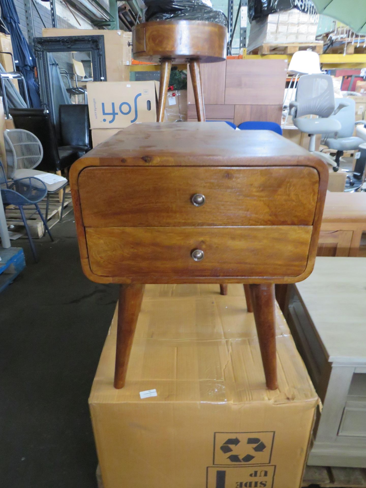 Fishe and Lilly Curved Walnut Mid Century Modern Bedside Table with 2 Drawers RRP 139.99Made from