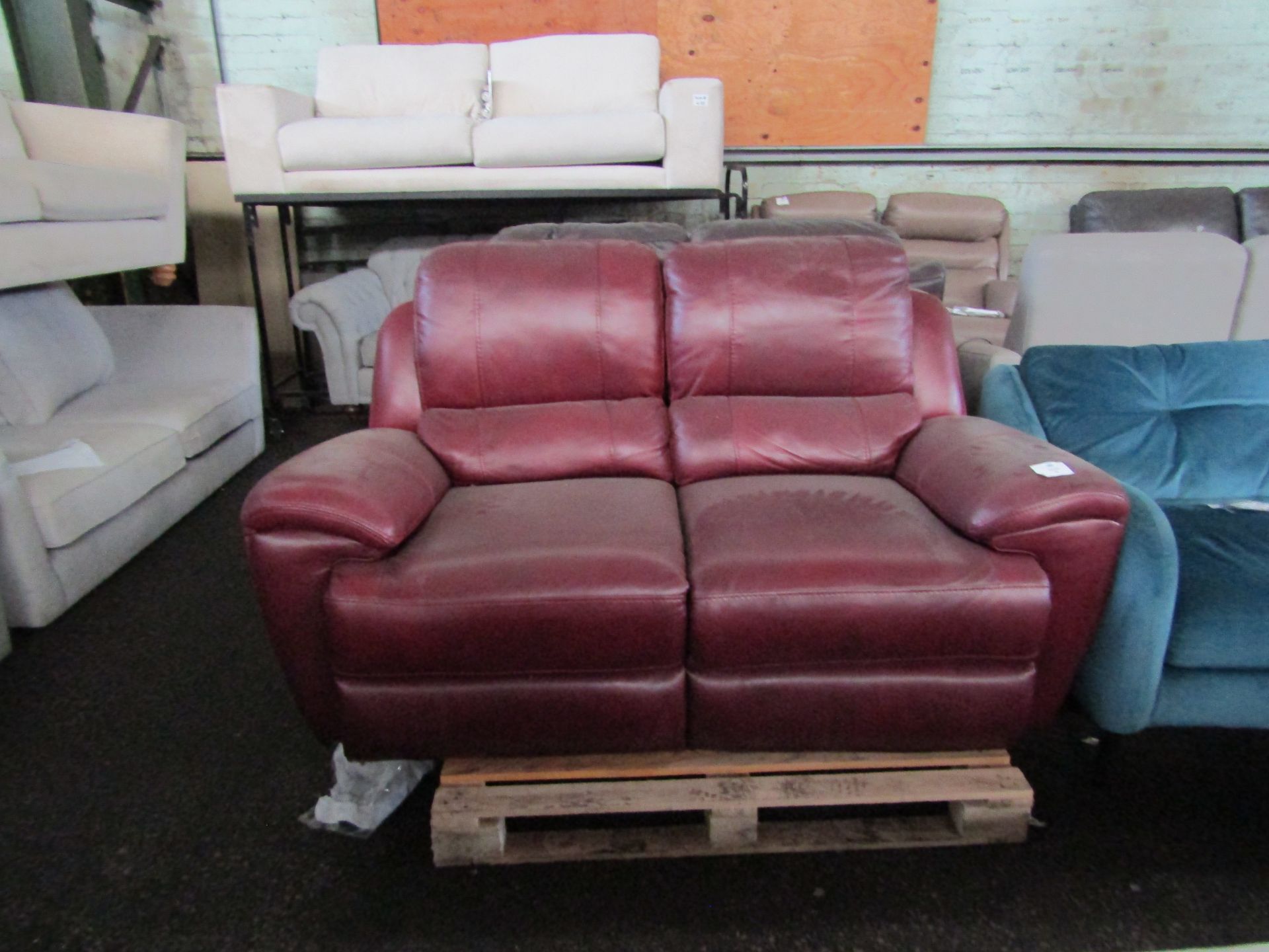 Oak Furnitureland Finley 2 Seater Sofa with 2 Electric Recliners & Headrest - Burgundy Leather RRP