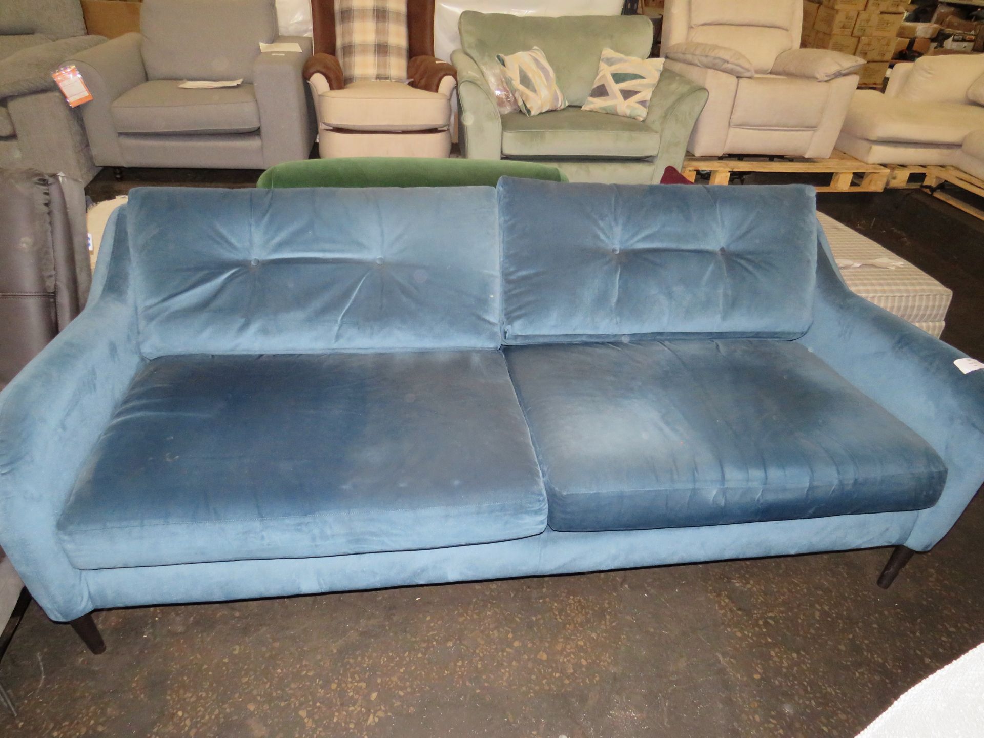 Oak Furnitureland Houston 4 Seater Sofa in Teal fabric RRP 1249.99Deep-seated velvet four seater