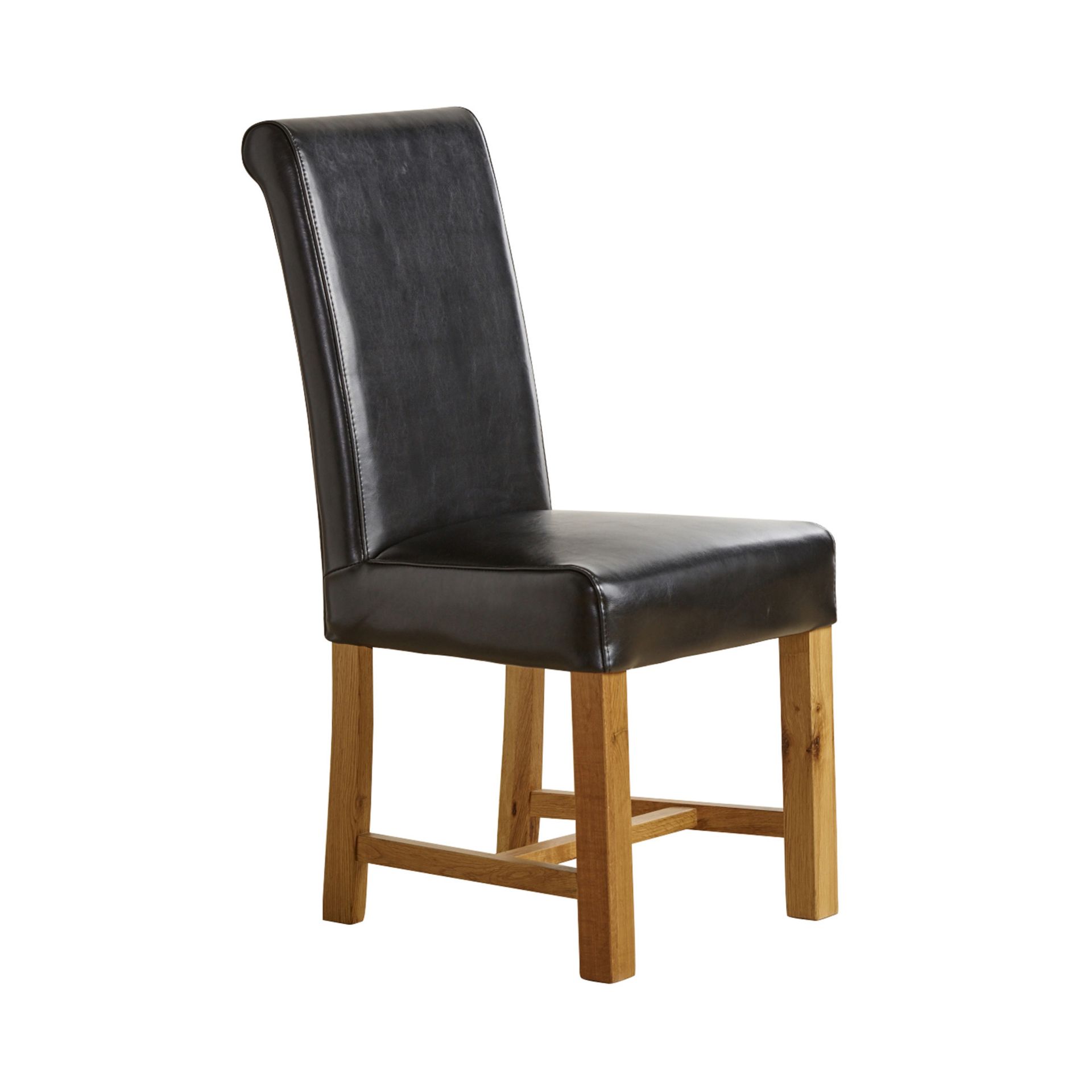 Oak Furnitureland Braced Scroll Back Chair In Black Bicast Leather With Solid Oak Legs x2 RRP 380.