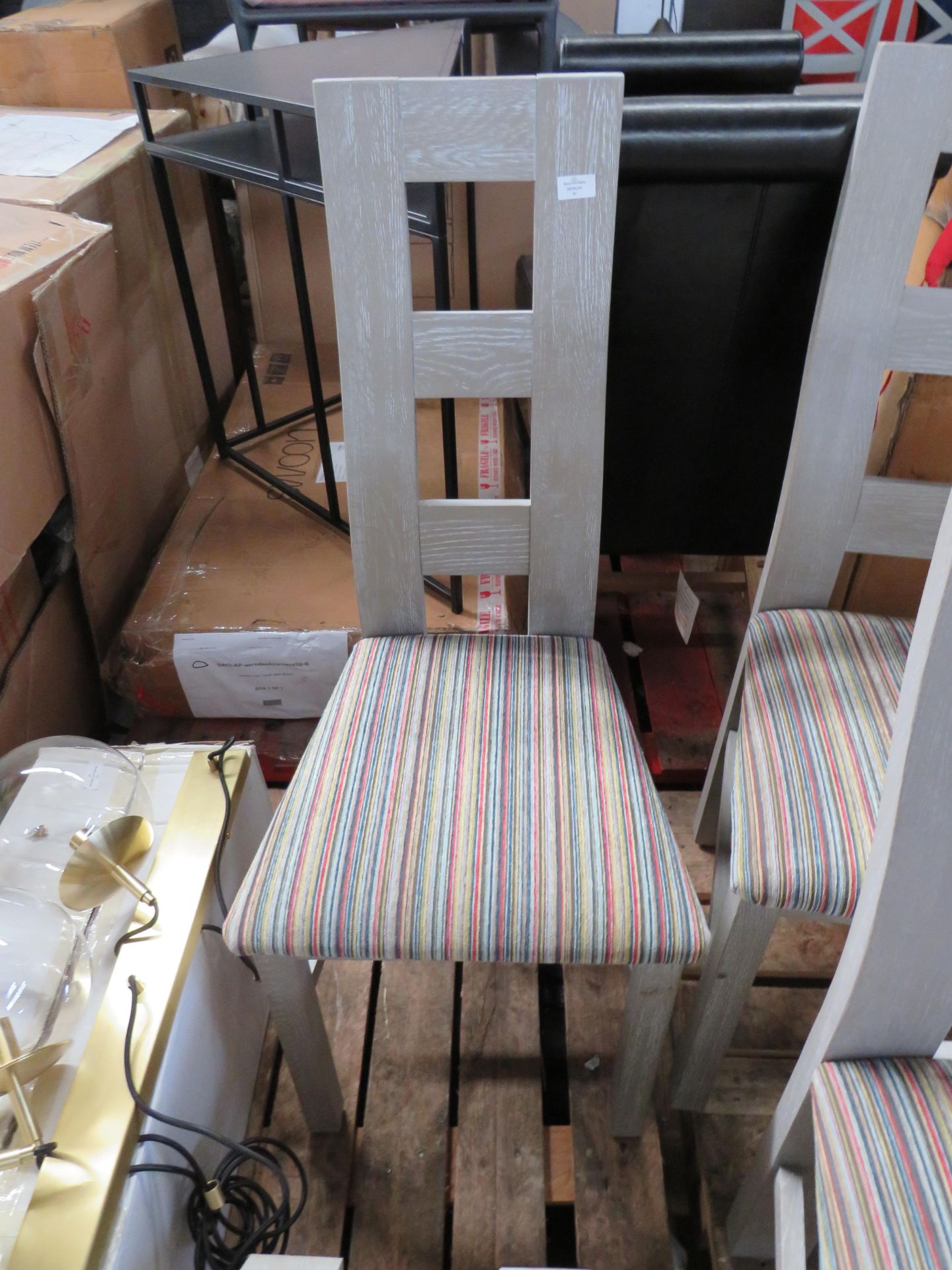 Oak Furnitureland Willow Light Grey Dining Chair with Striped Multi-Coloured Fabric Seat RRP 170.