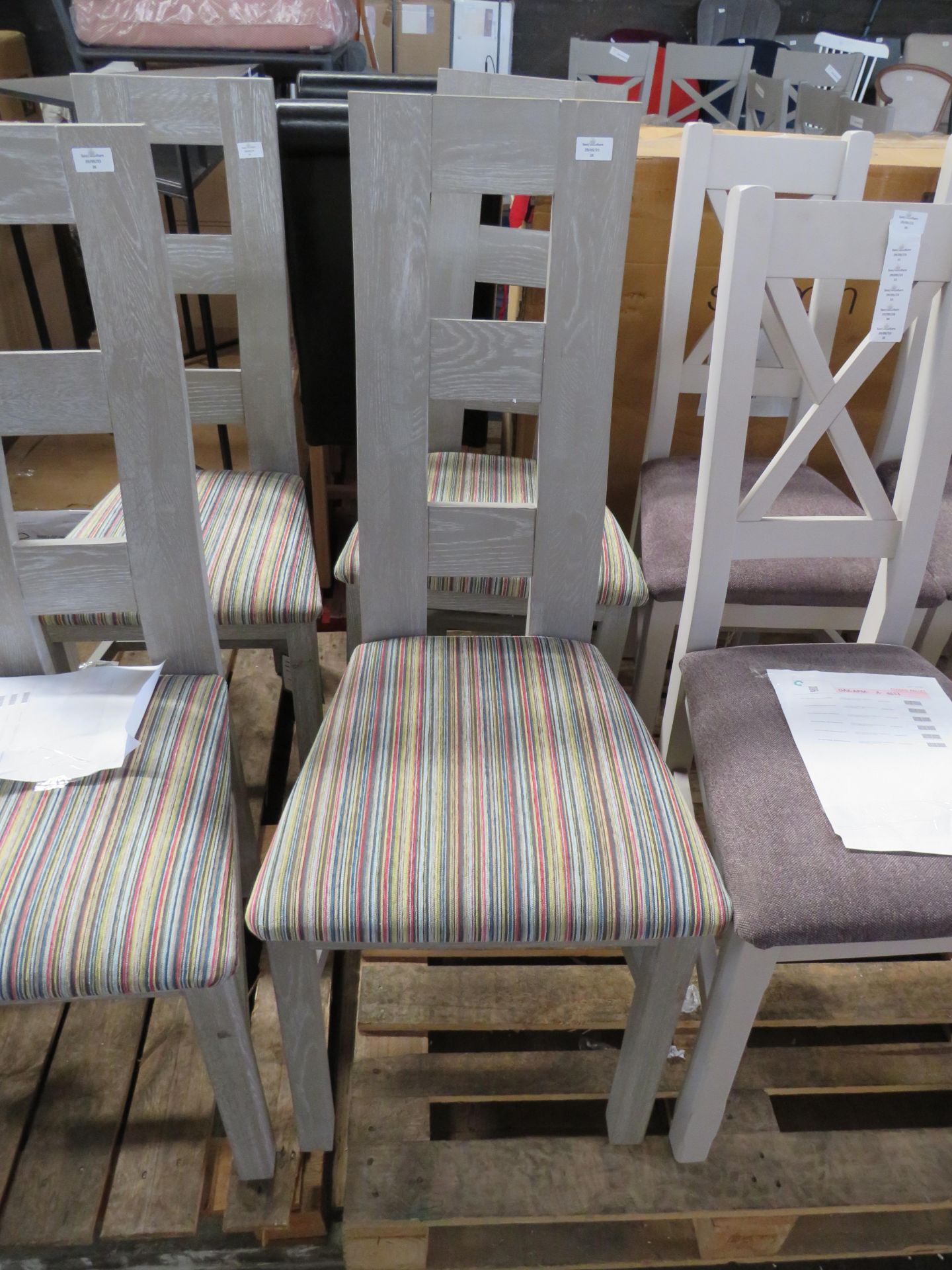 Oak Furnitureland Willow Light Grey Dining Chair with Striped Multi-Coloured Fabric Seat RRP 170.