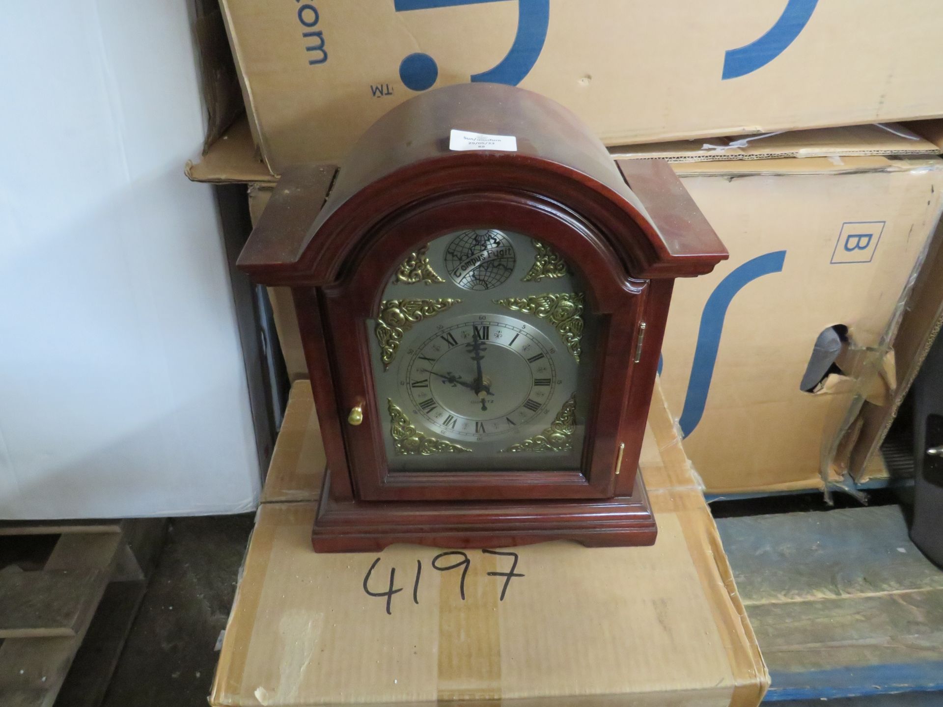 1X MAHOGANY CLOCK 4197, This lot is a Machine Mart product which is raw and completely unchecked and