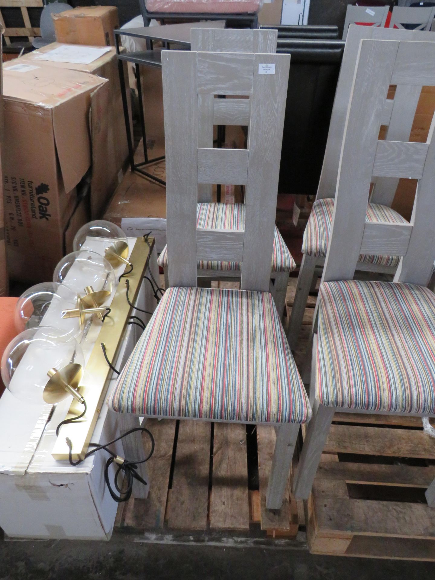 Oak Furnitureland Willow Light Grey Dining Chair with Striped Multi-Coloured Fabric Seat RRP 170.