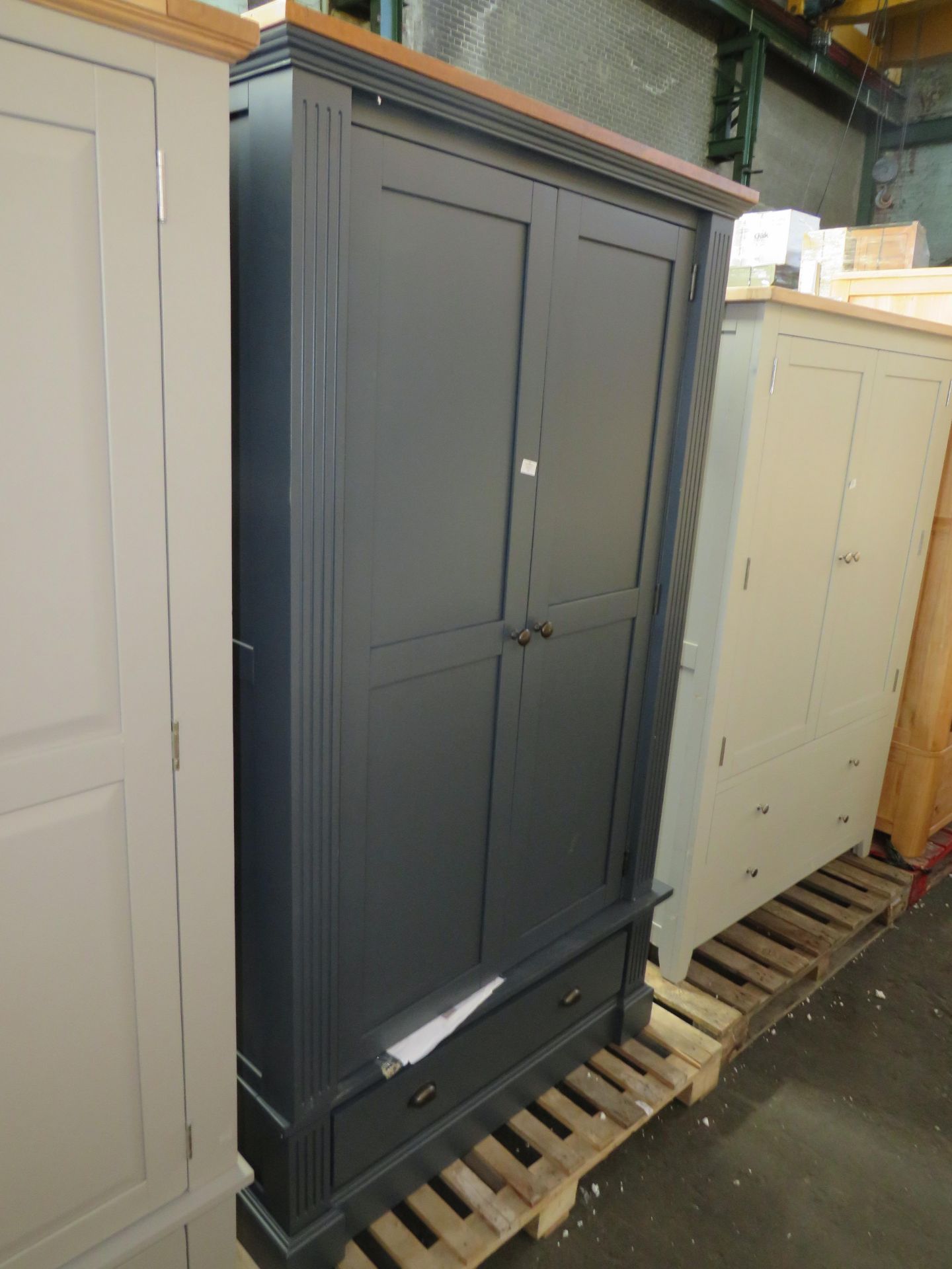 Oak Furnitureland Highgate Rustic Oak And Blue Painted Hardwood Double Wardrobe RRP 799.99 Split