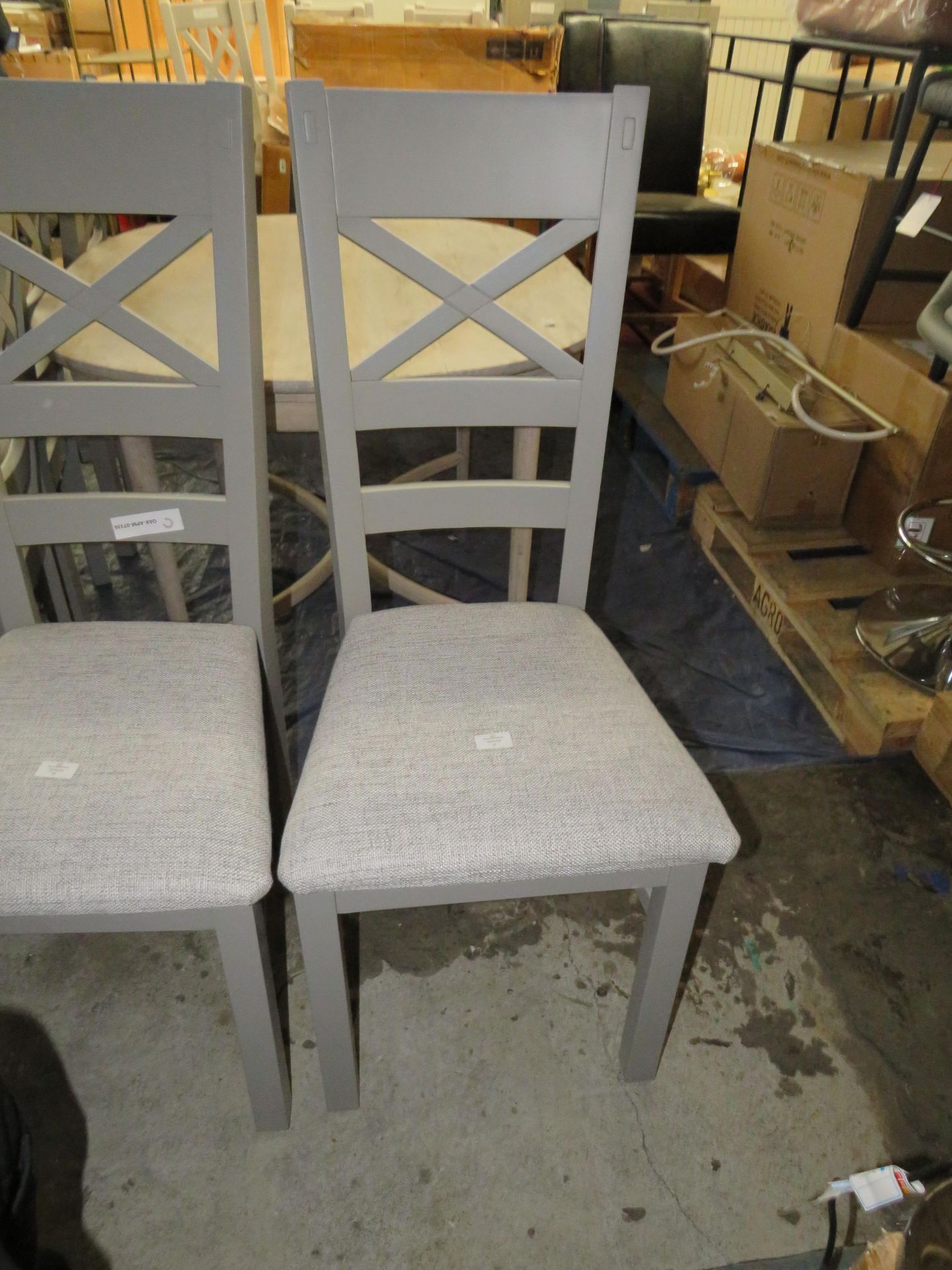 Oak Furnitureland St Ives Light Grey Painted Chair With Plain Grey Fabric Seat RRP 170.00 These - Image 2 of 2