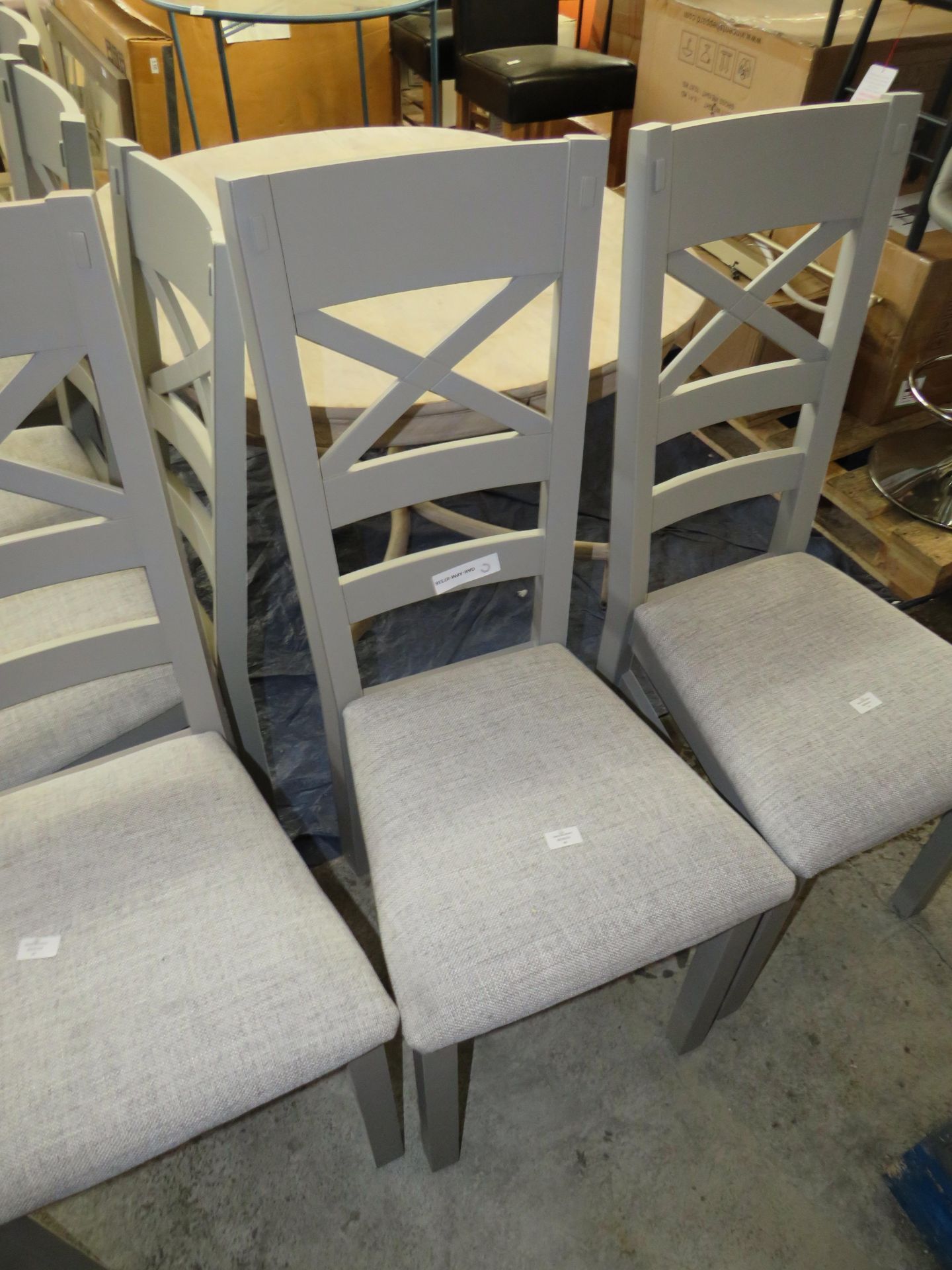 Oak Furnitureland St Ives Light Grey Painted Chair With Plain Grey Fabric Seat RRP 170.00 These