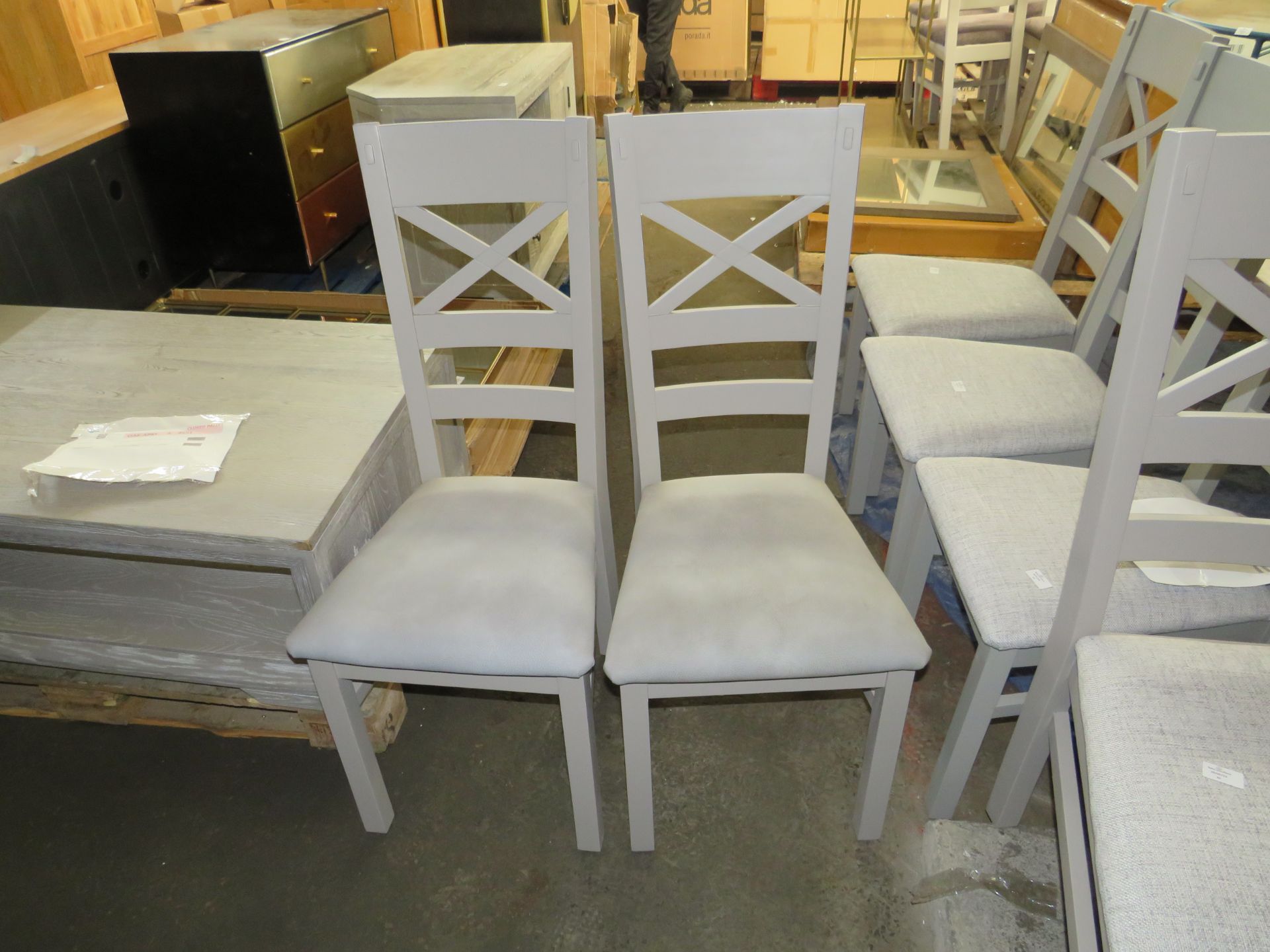 Oak Furnitureland St Ives Light Grey Painted Chair with Dappled Silver Fabric Seat (Pair) RRP 380.